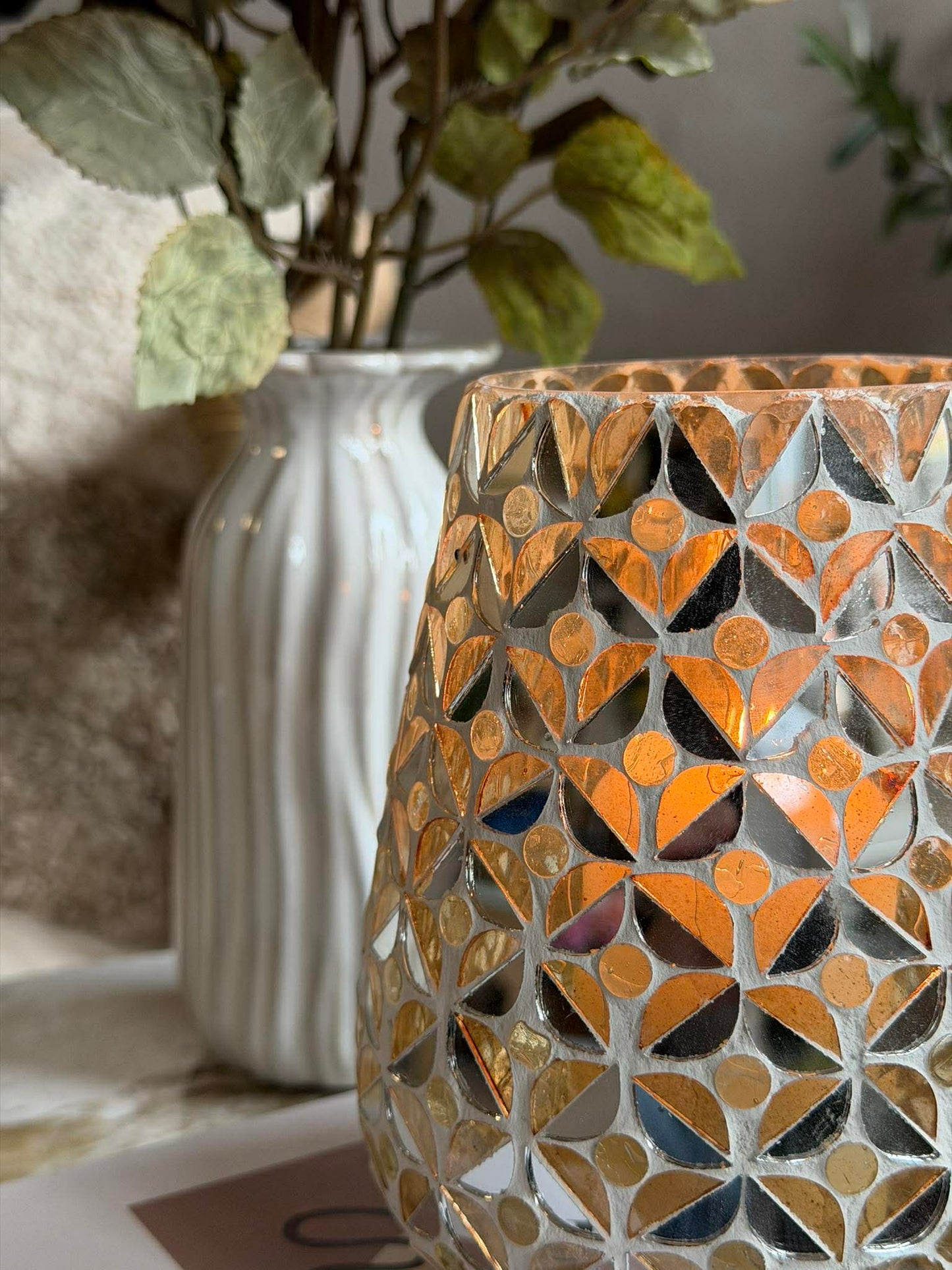Mosaik lysestage i glas til fyrfadslys