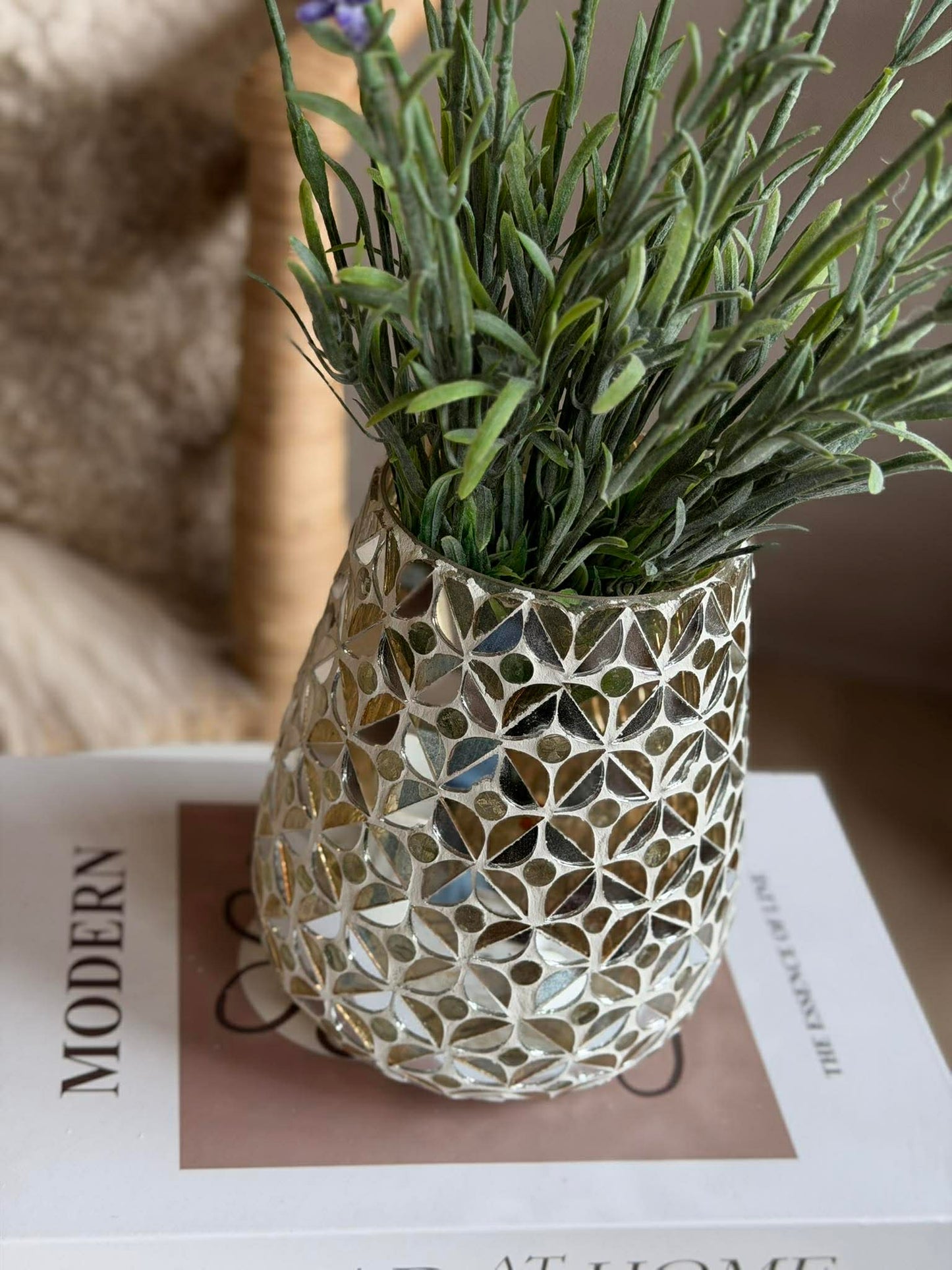 Mosaik lysestage i glas til fyrfadslys