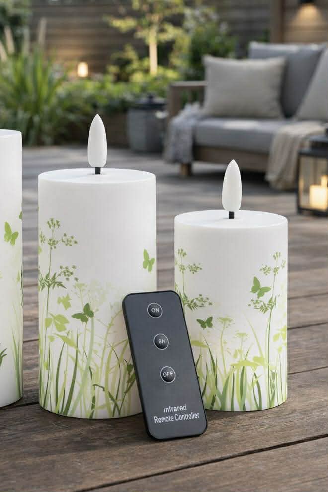 Udendørs Bloklys Green Flower - Sæt af 3 stk