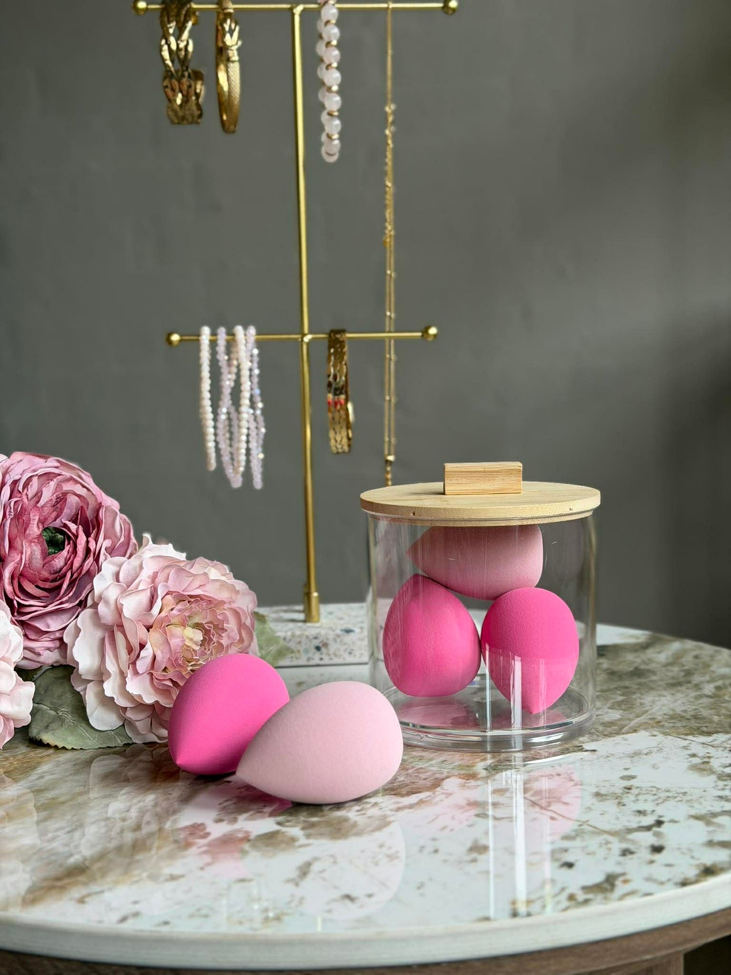Makeup organiser med svampe - Rund