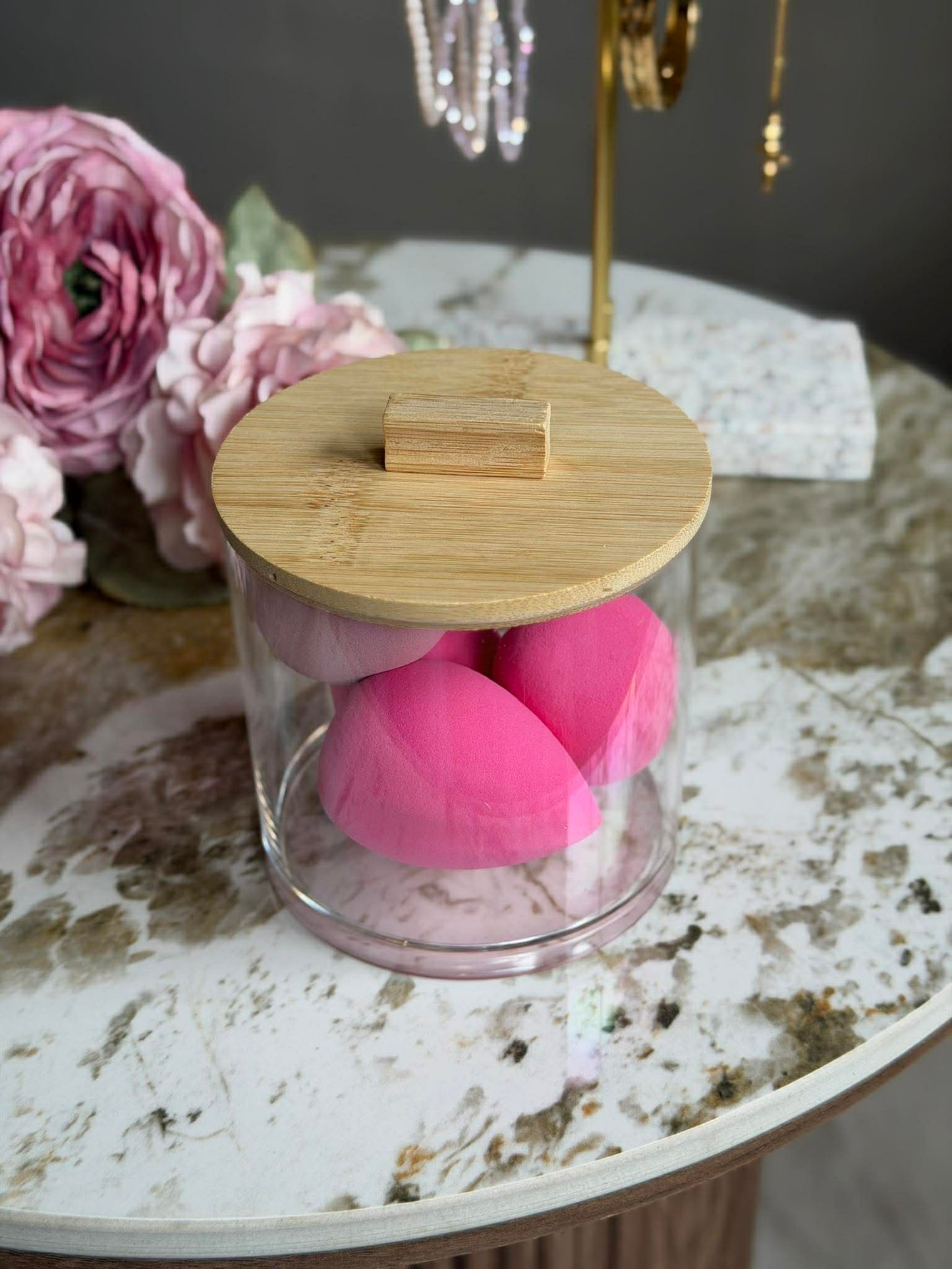 Makeup organiser med svampe - Rund