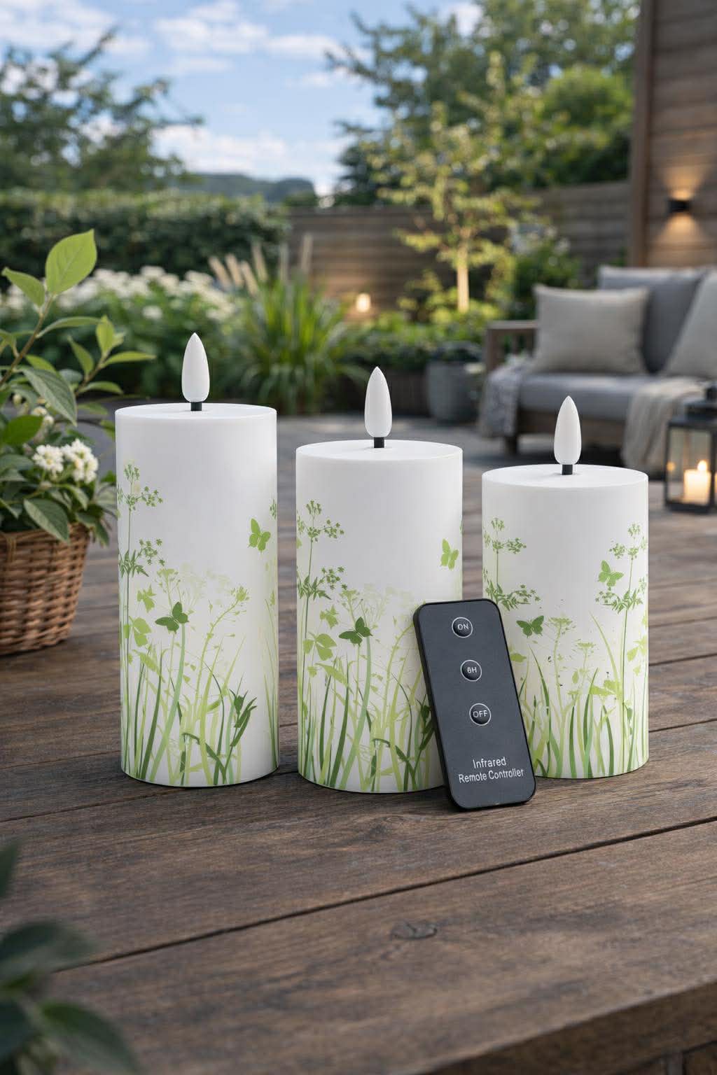 Udendørs Bloklys Green Flower - Sæt af 3 stk
