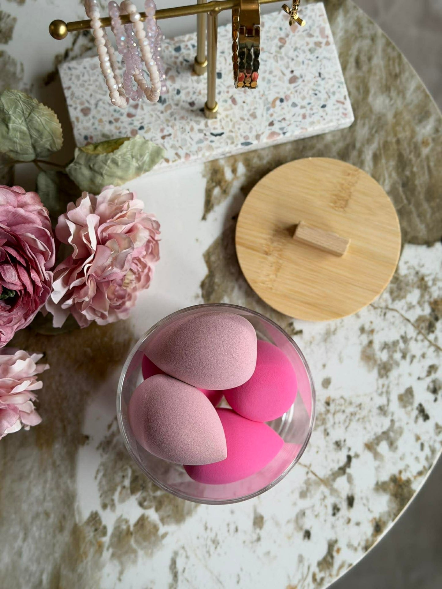 Makeup organiser med svampe - Rund