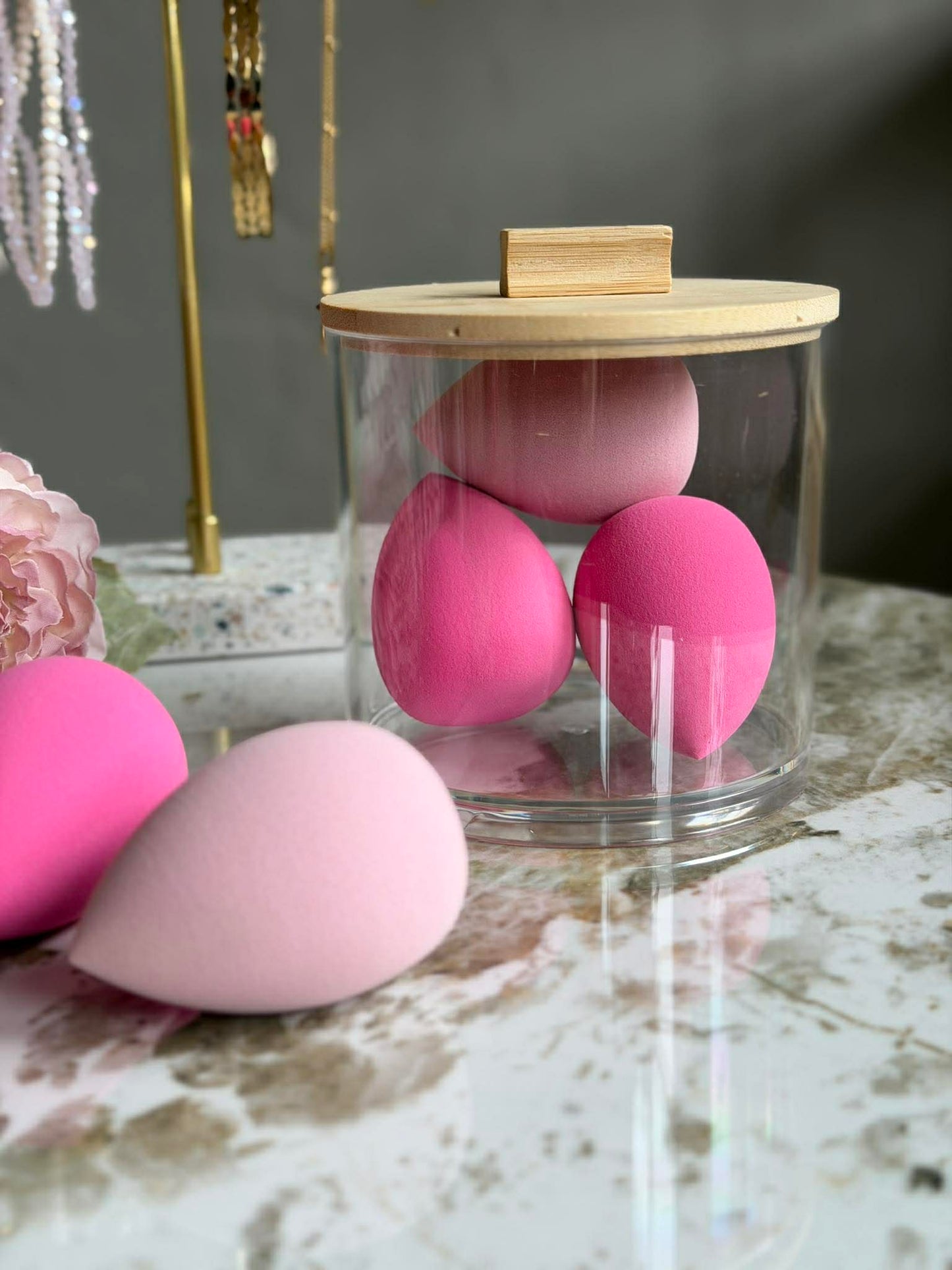 Makeup organiser med svampe - Rund