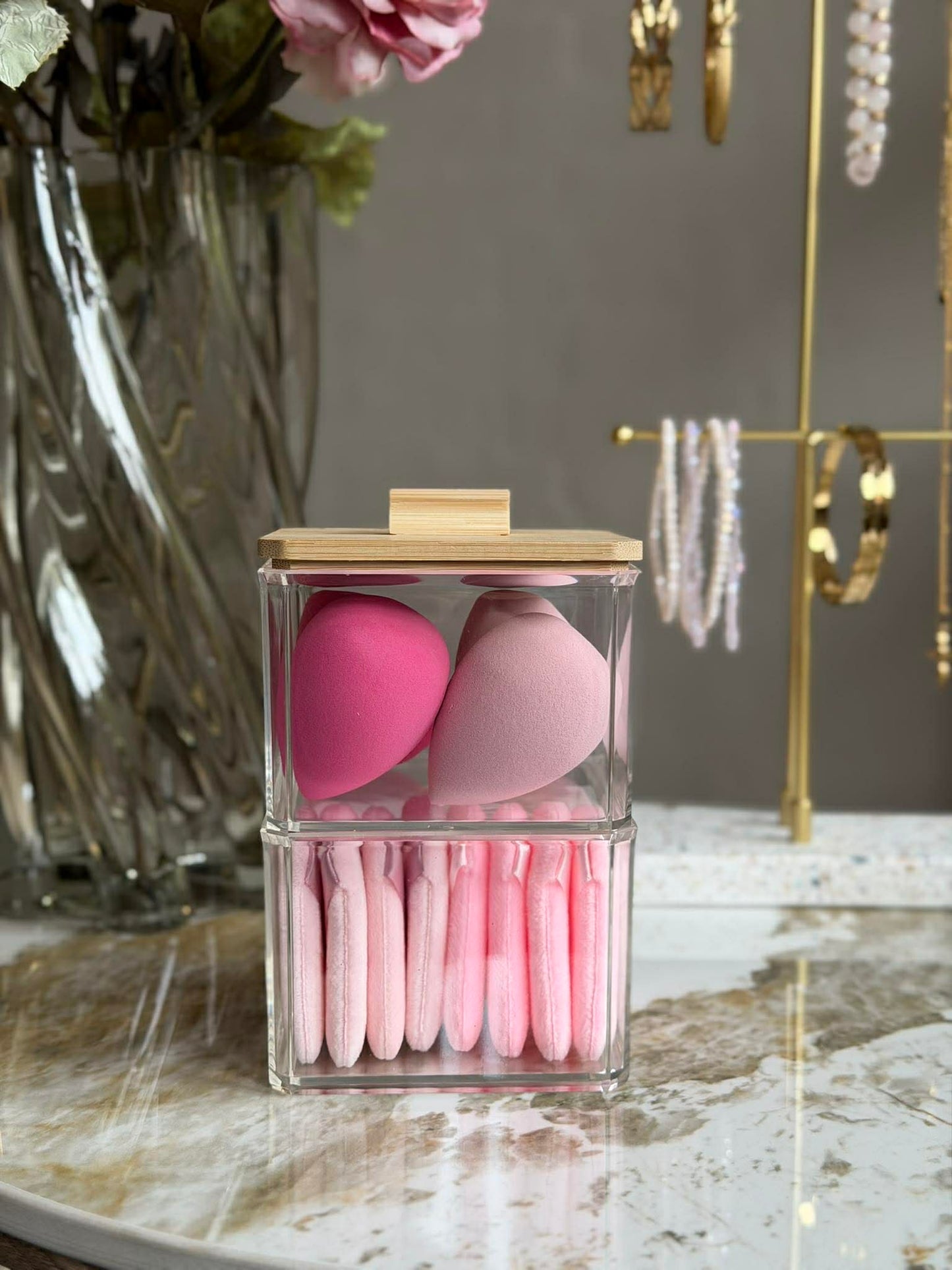 Makeup organiser med svampe - 2 lag