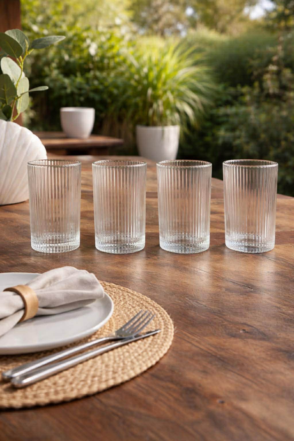 Drikkeglas med riller -  4 stk