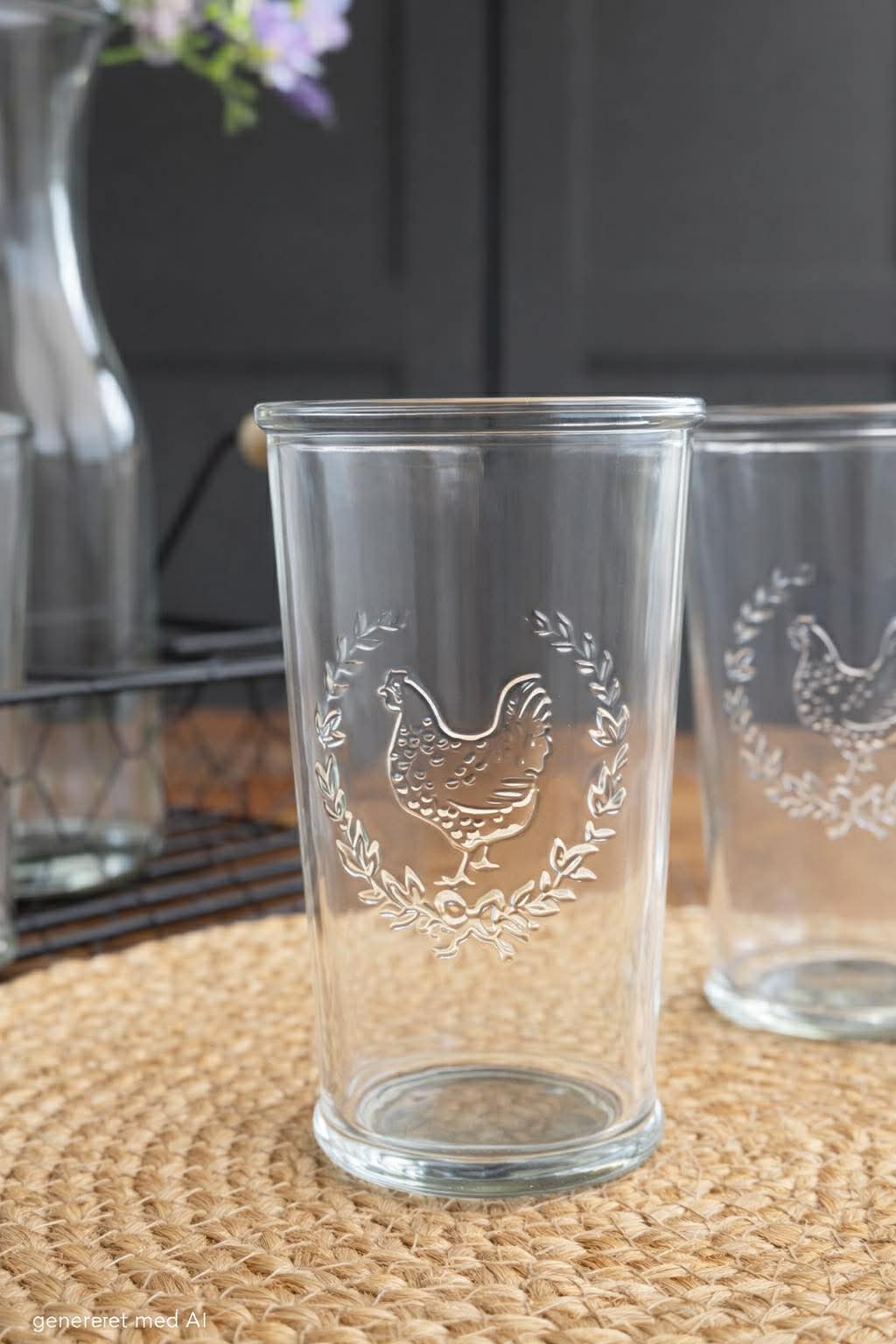 Sæt med bakke, 4 glas og kande