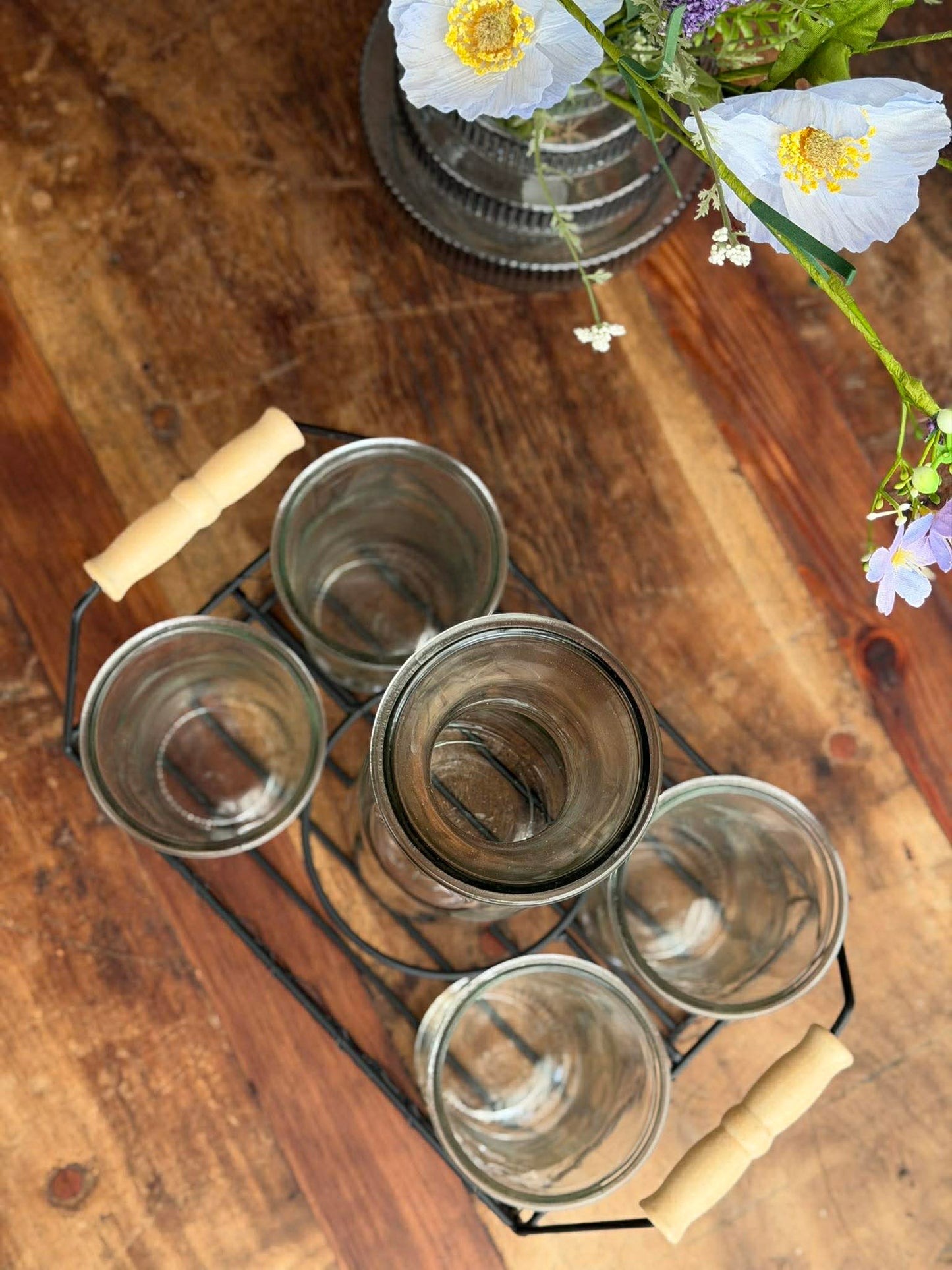 Sæt med bakke, 4 glas og kande