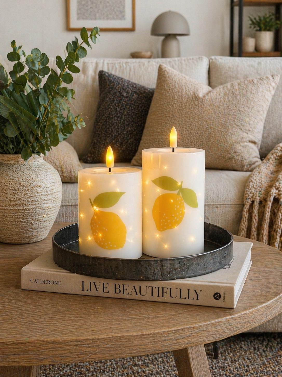 LED Bloklys TWINKLE Citrus - Sæt med 2 stk.