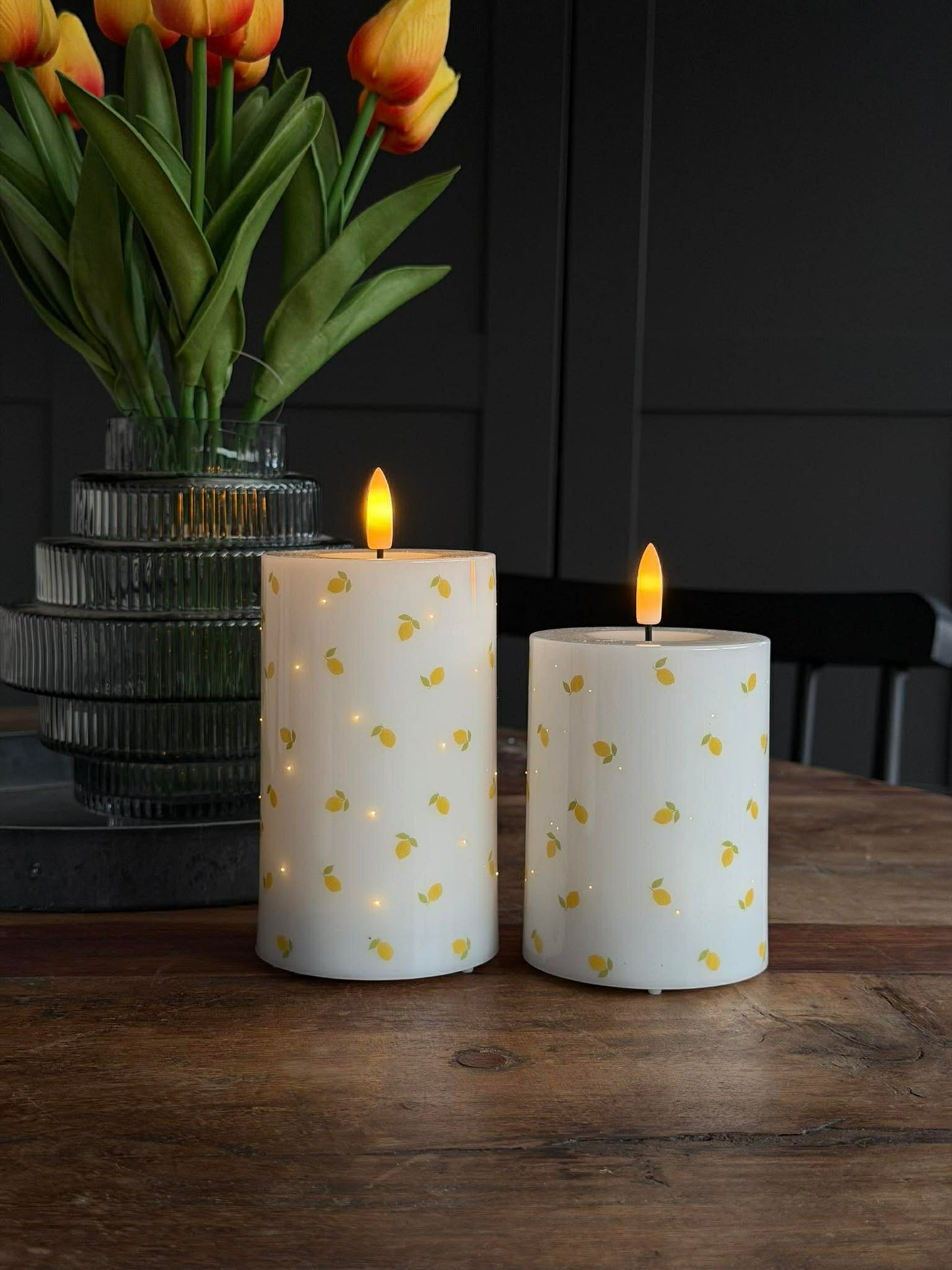 LED Bloklys TWINKLE Citrus - Sæt med 2 stk