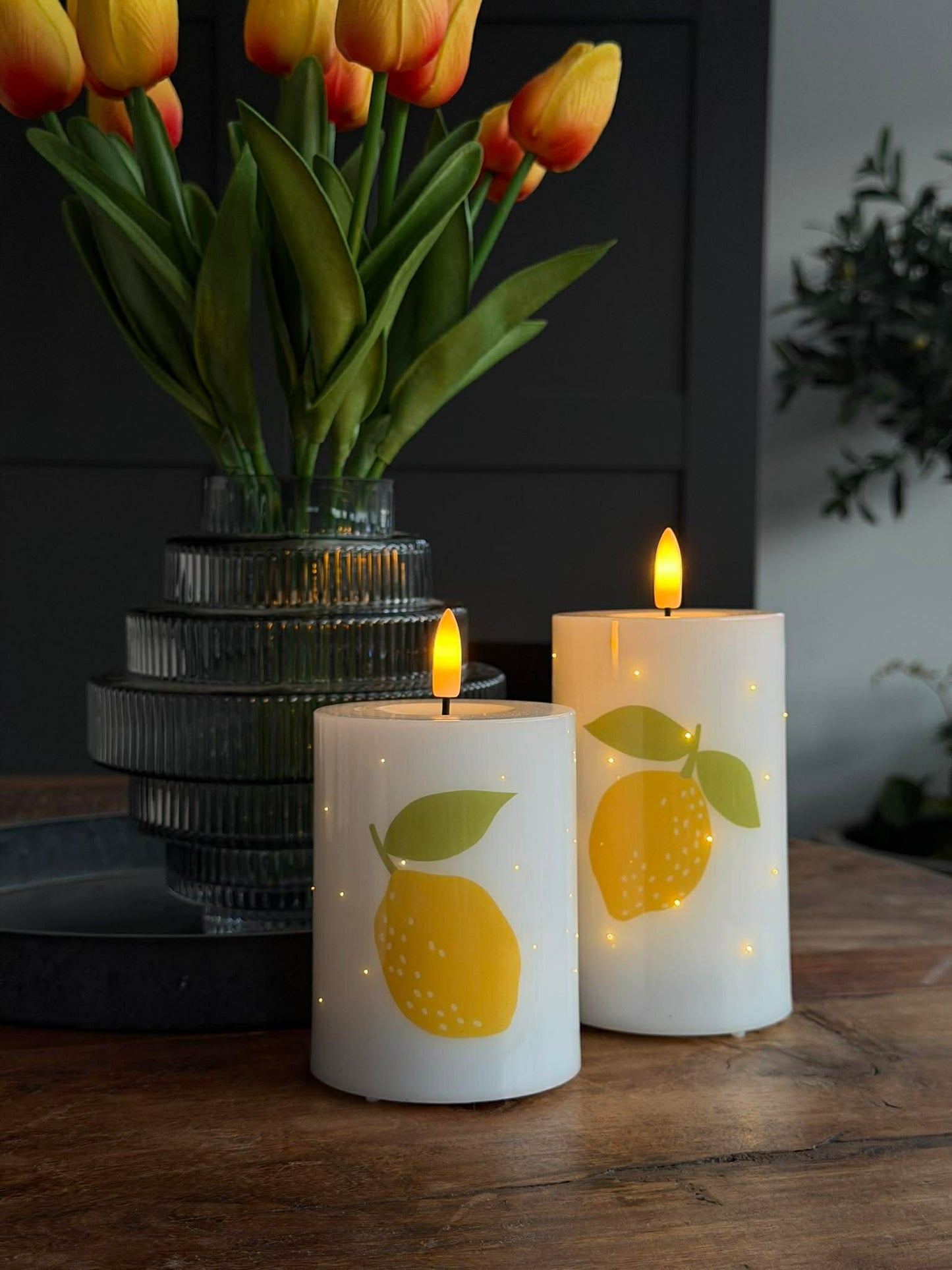 LED Bloklys TWINKLE Citrus - Sæt med 2 stk.