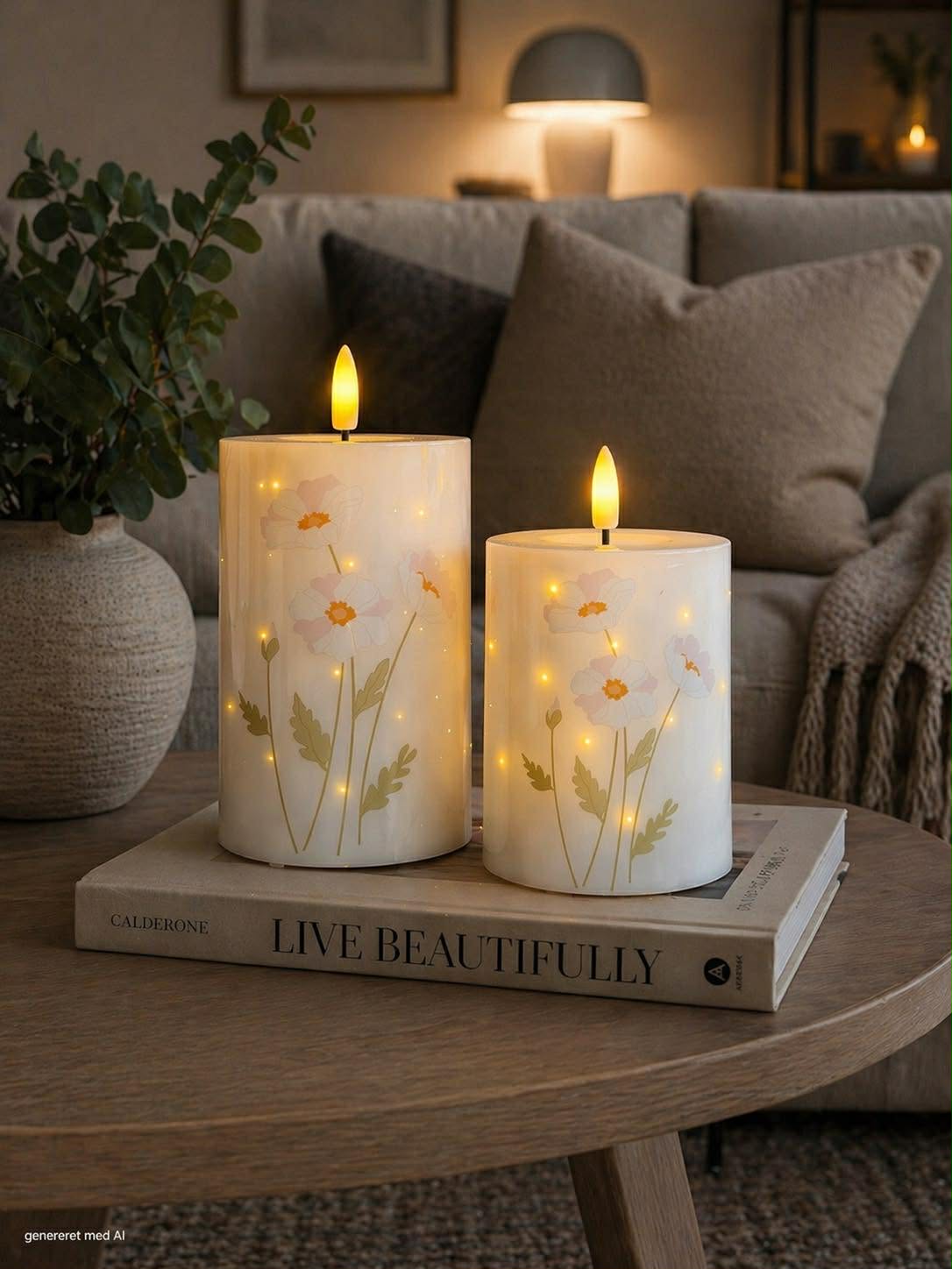 LED Bloklys TWINKLE Poppy Rose  - Sæt med 2stk.