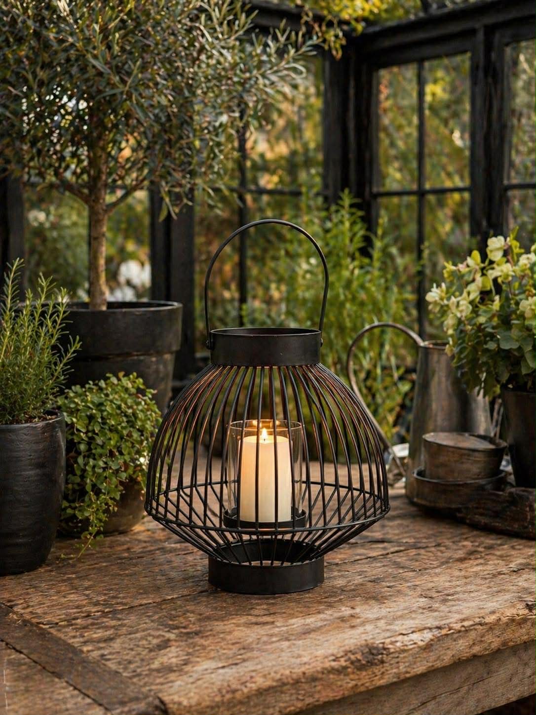 Lanterne med glas - Black