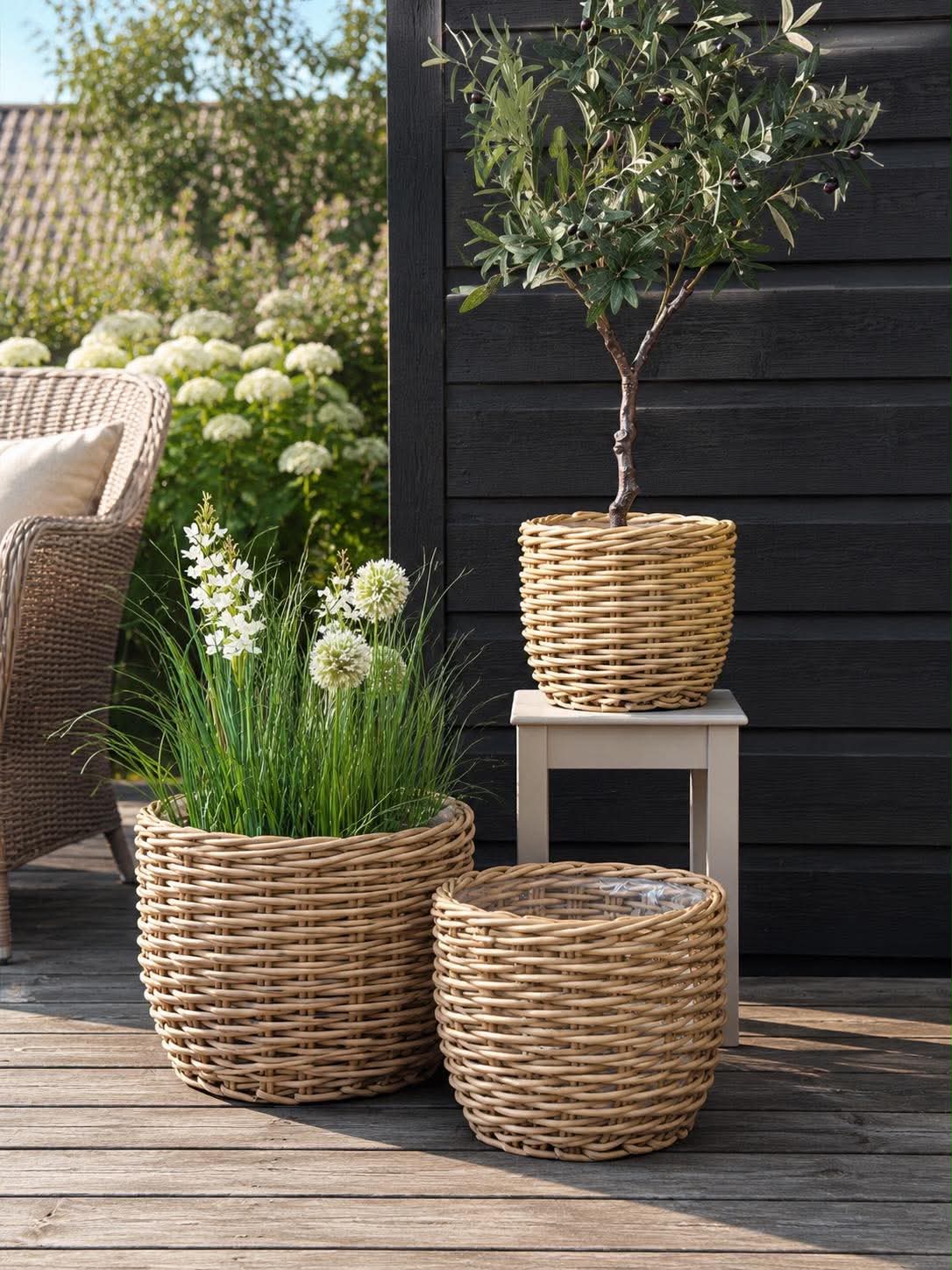 Plantekurve RATTAN natur  – Sæt med 3 størrelser