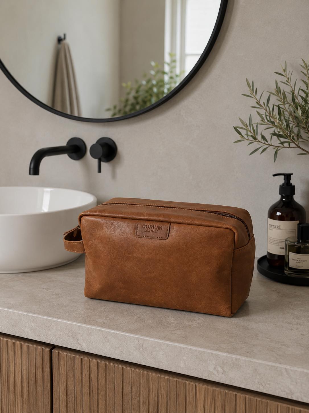 Toilettaske - Vintage cognac