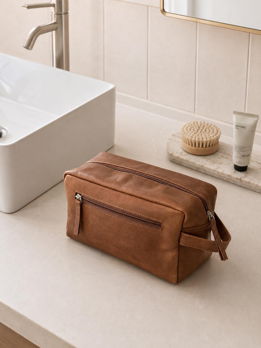 Toilettaske - Vintage cognac