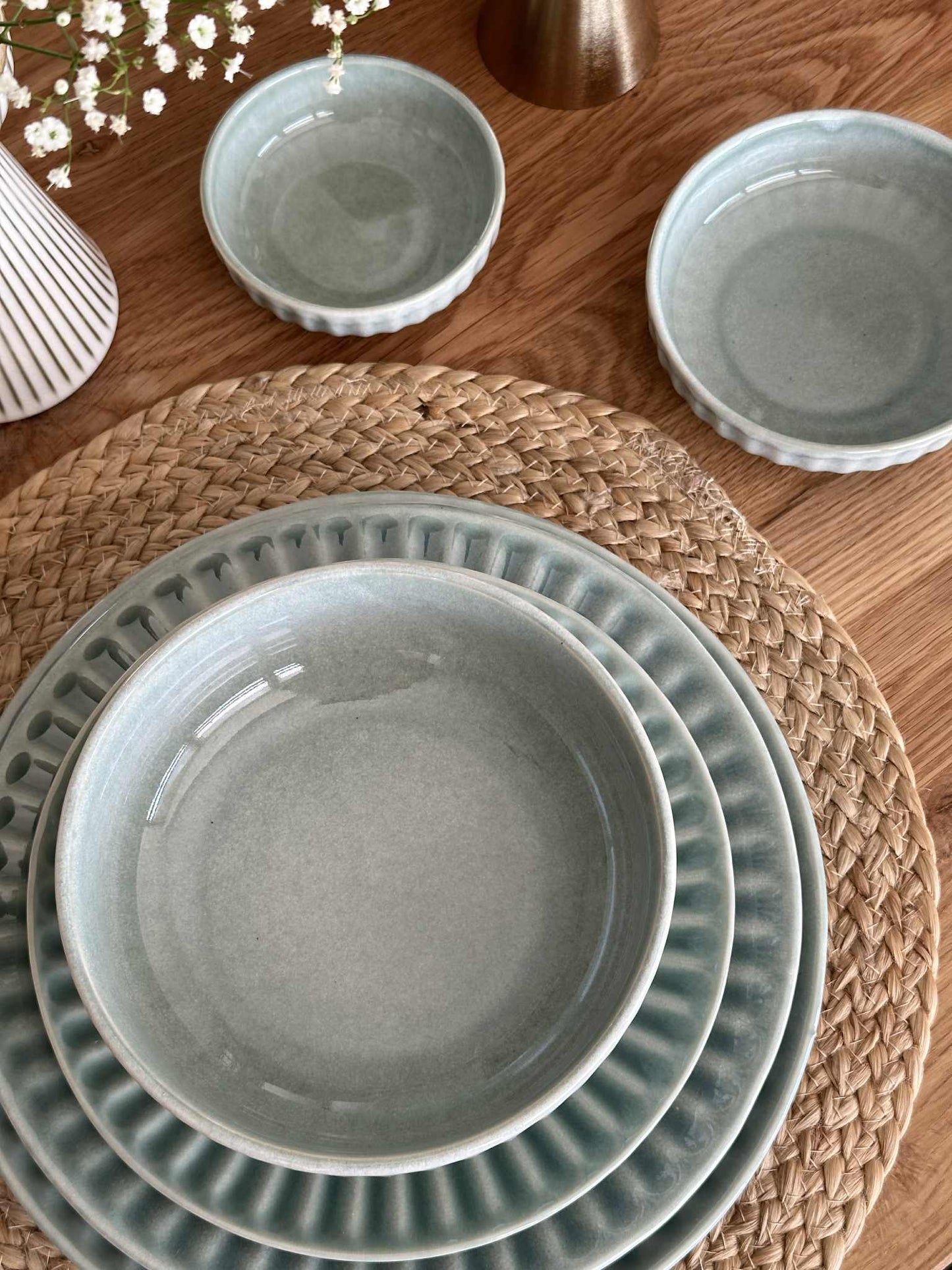 Skål VIGA strib stentøj - Mint flere størrelser
