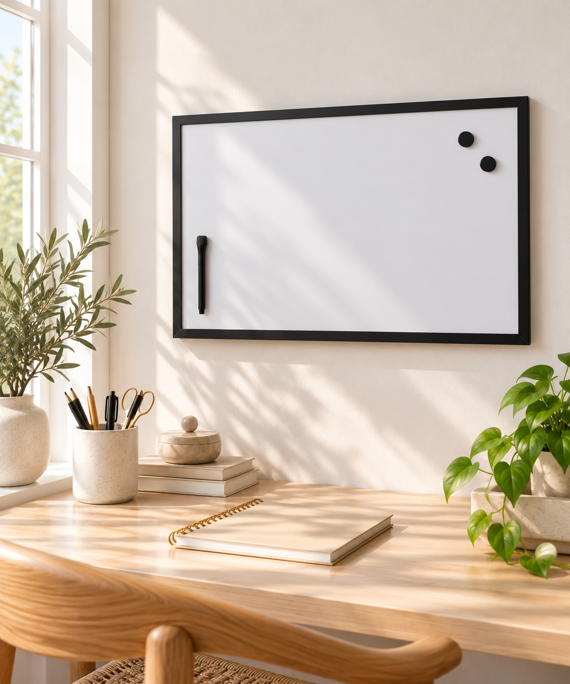 Magnetisk whiteboard, sort ramme, 40 x 60 cm