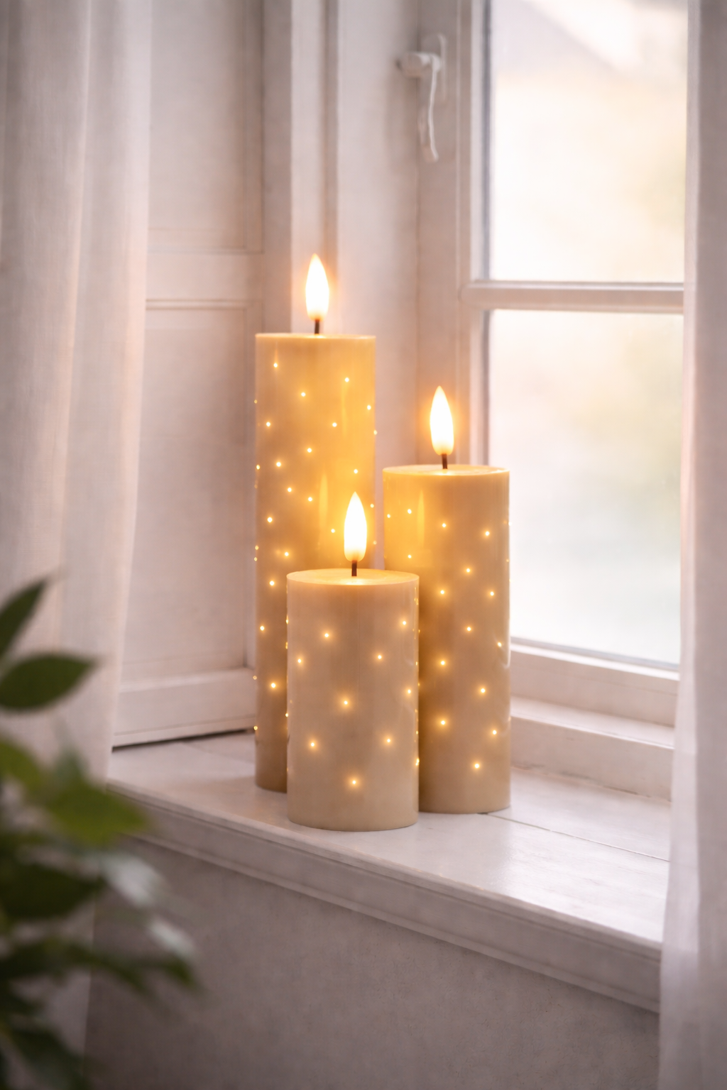 LED Bloklys TWINKLE beige - Sæt med 3 lys.