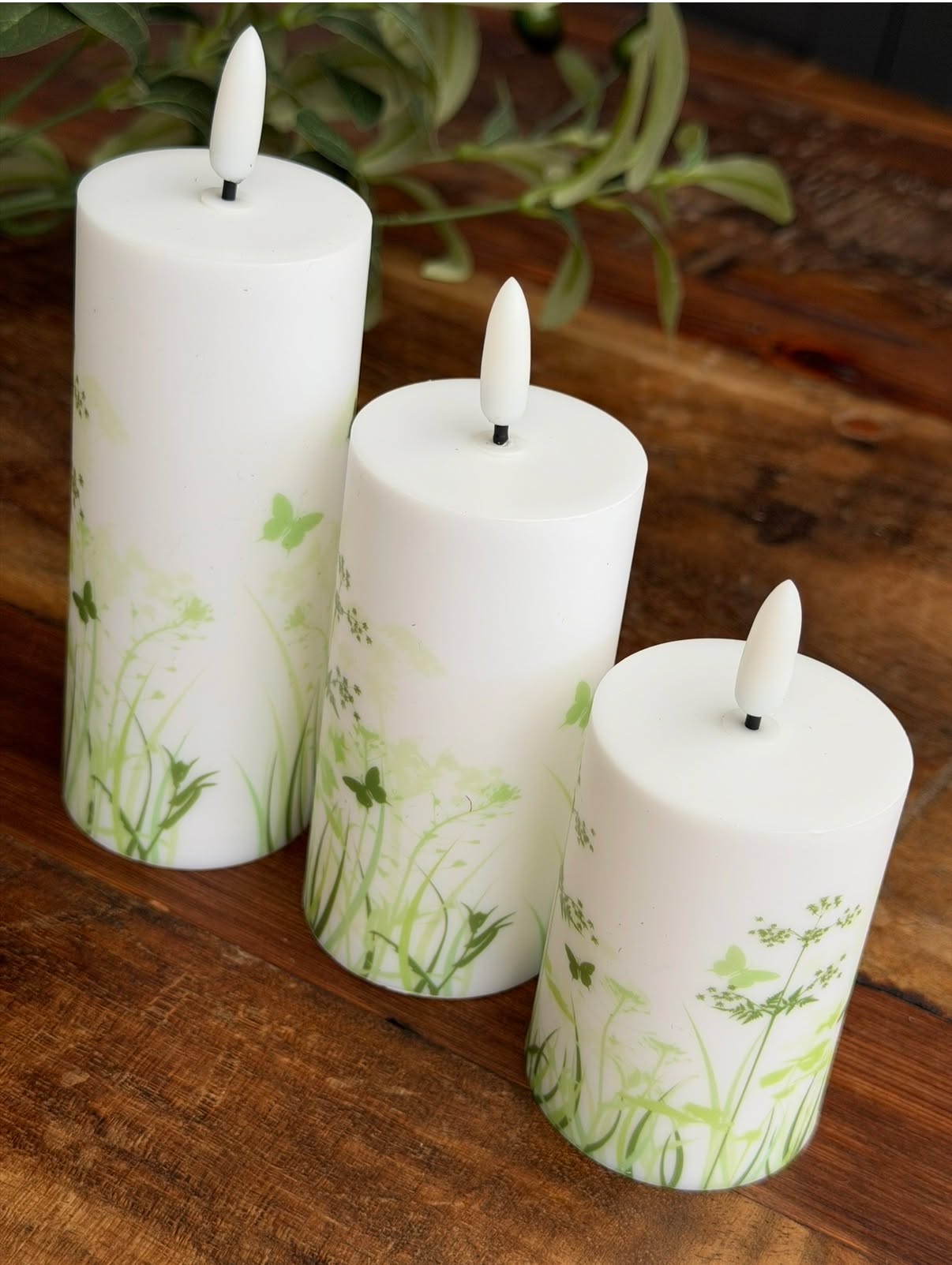 Udendørs Bloklys Green Flower - Sæt af 3 stk