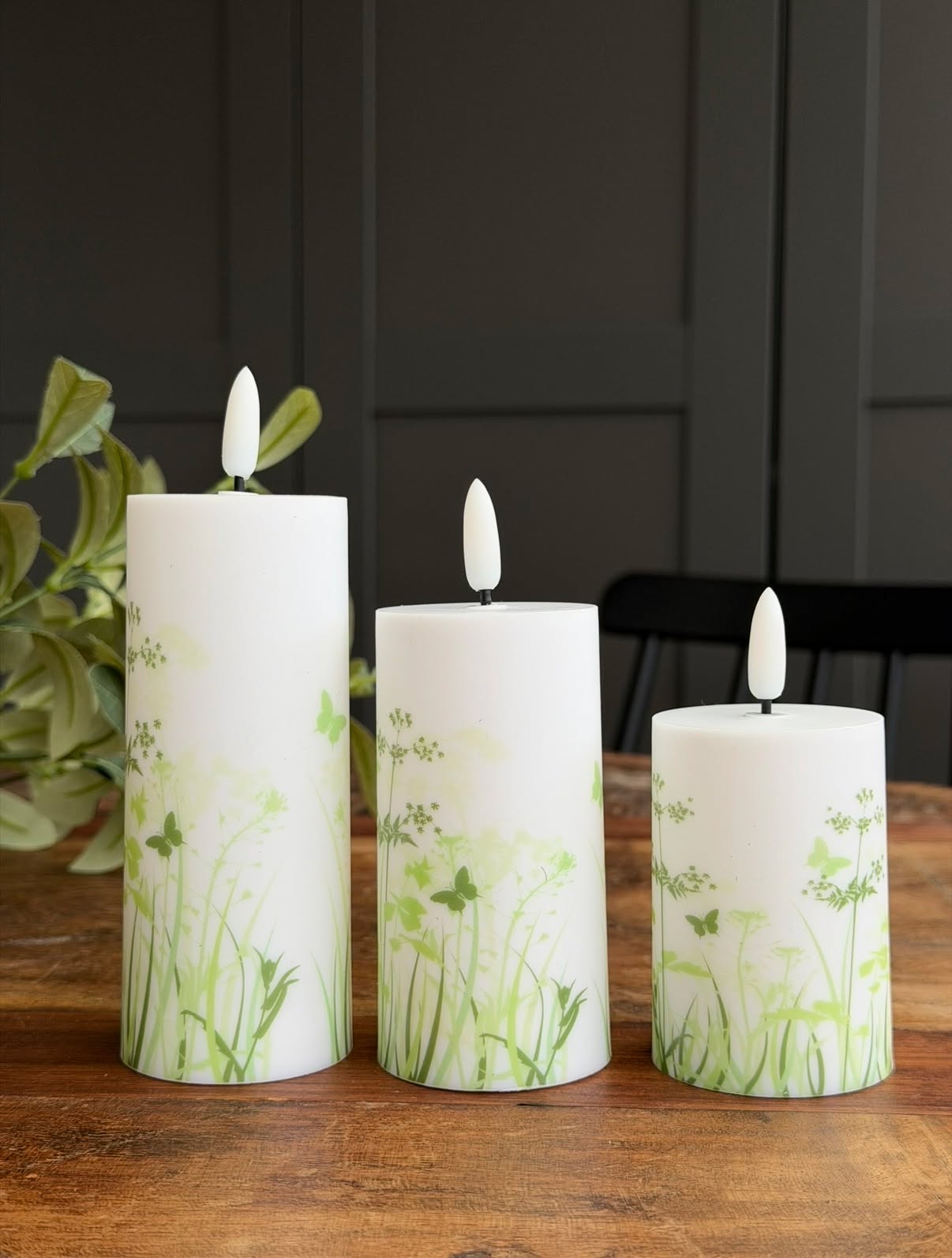 Udendørs Bloklys Green Flower - Sæt af 3 stk