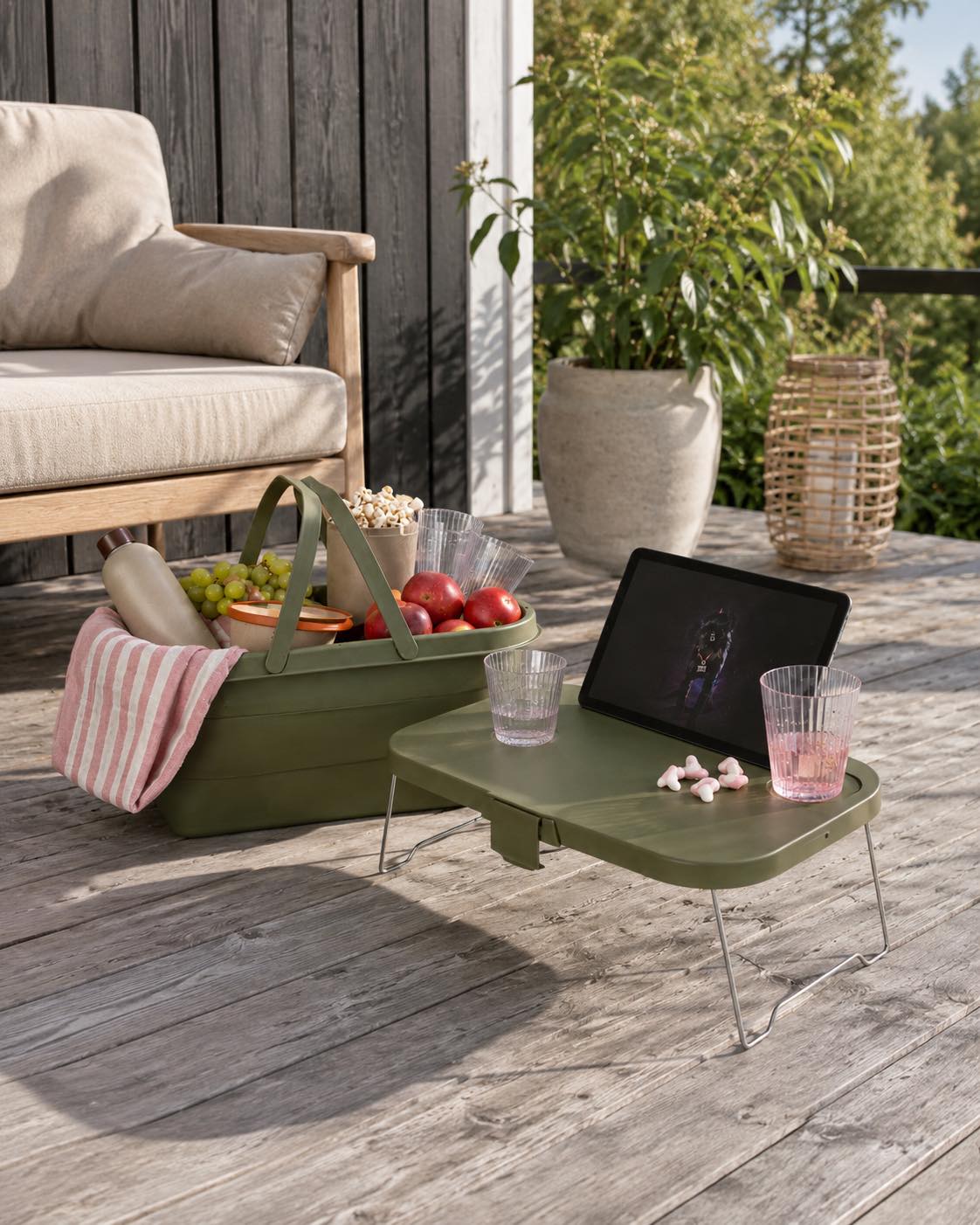 Foldbar Picnickurv m. låg grøn