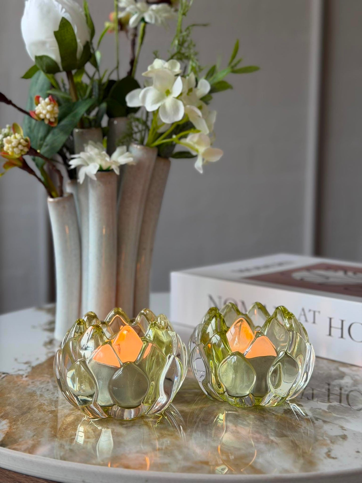 Lysestage grøn lotus  - Sæt med 2 stk