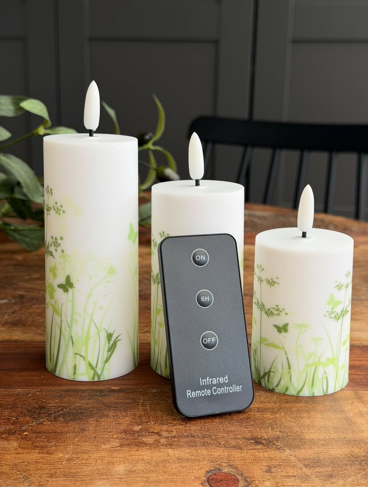 Udendørs Bloklys Green Flower - Sæt af 3 stk
