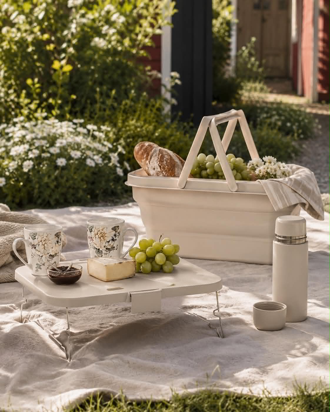 Foldbar Picnickurv m. låg beige