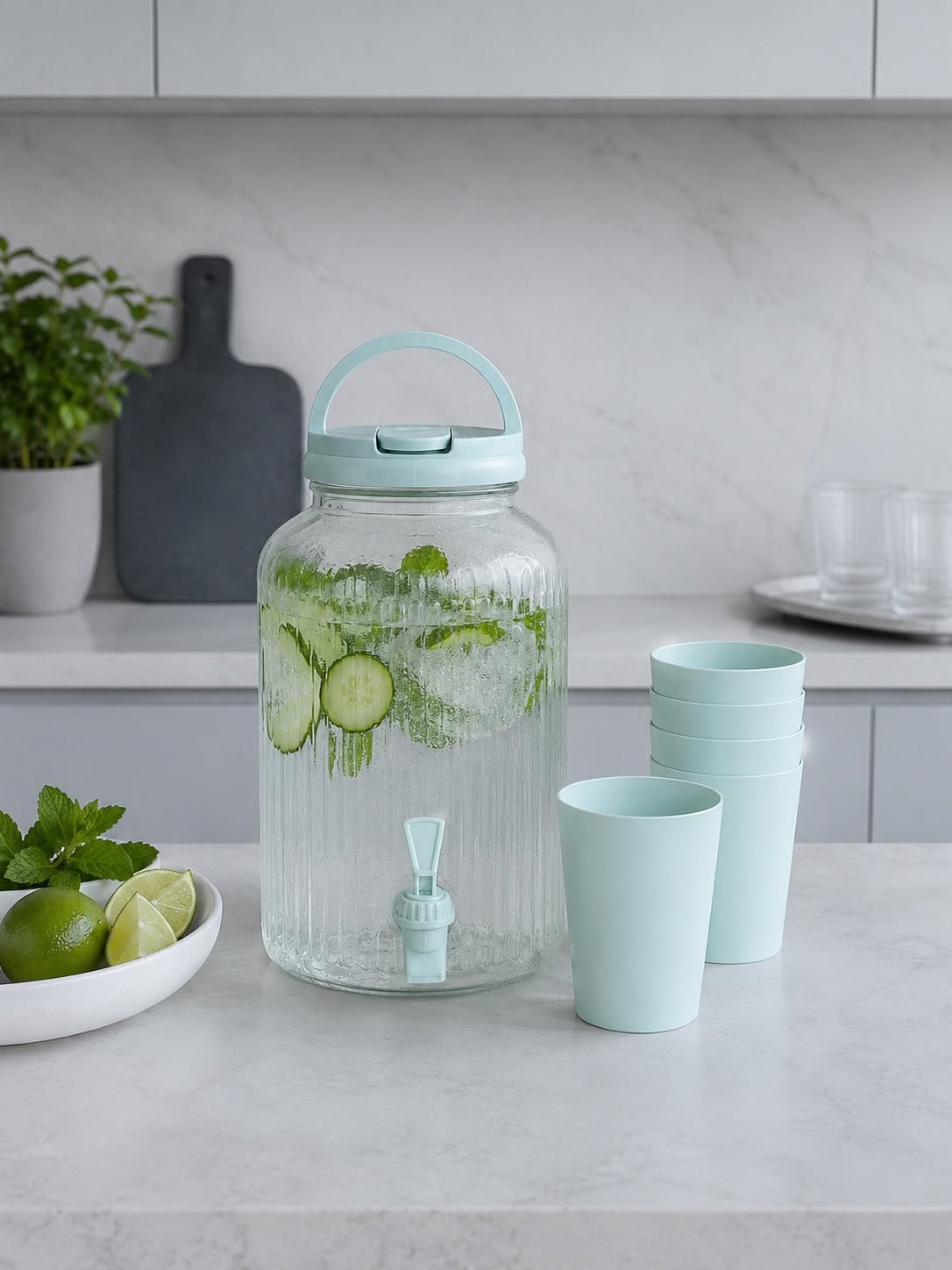 Dispenser med drikkeglas - flere farver