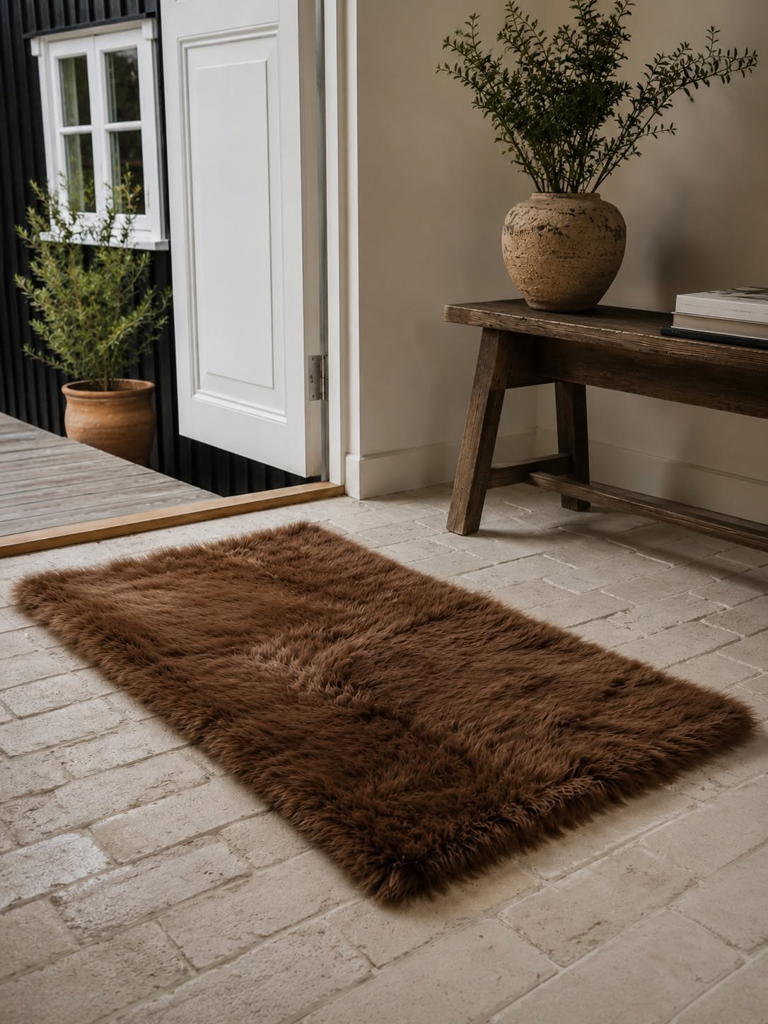 Gulvtæppe i lammeskind 70x140 - Brown