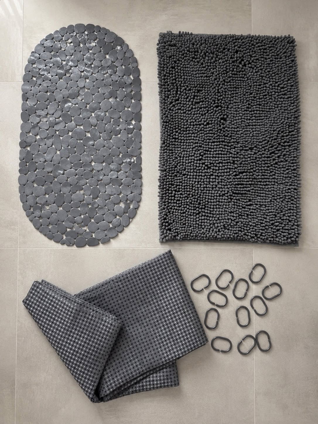 Badeværelsessæt: Badeforhæng & bademåtte / Dark grey