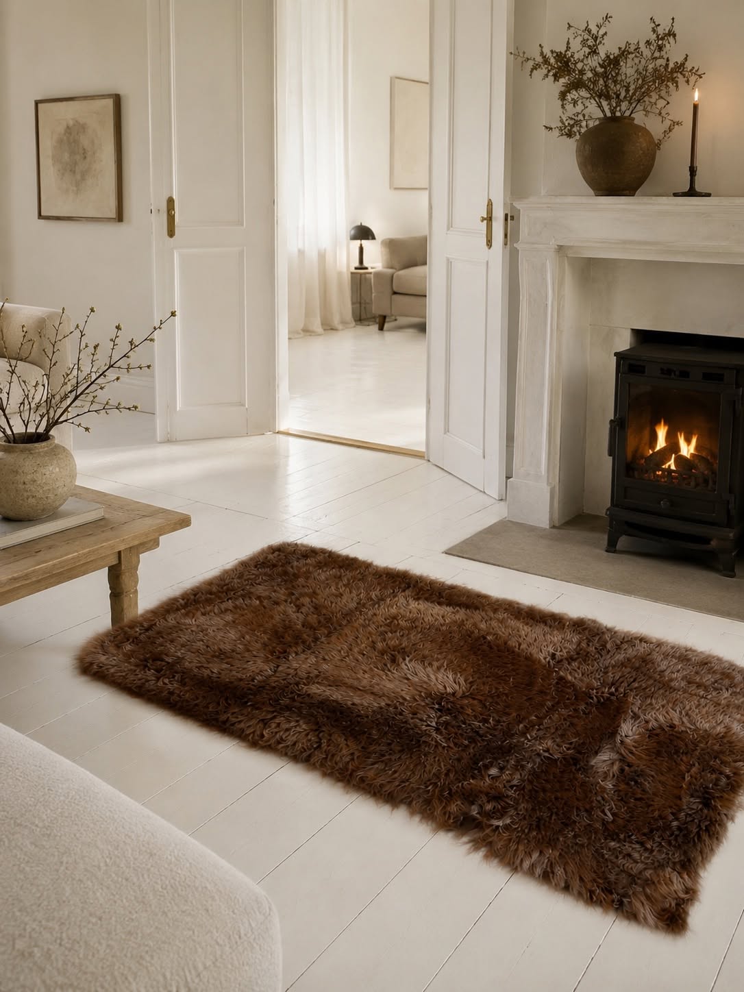 Gulvtæppe i lammeskind 70x140 - Brown