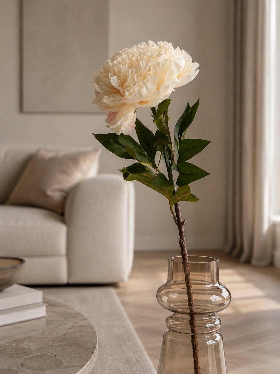 Pæon stilk 72 cm - Creme