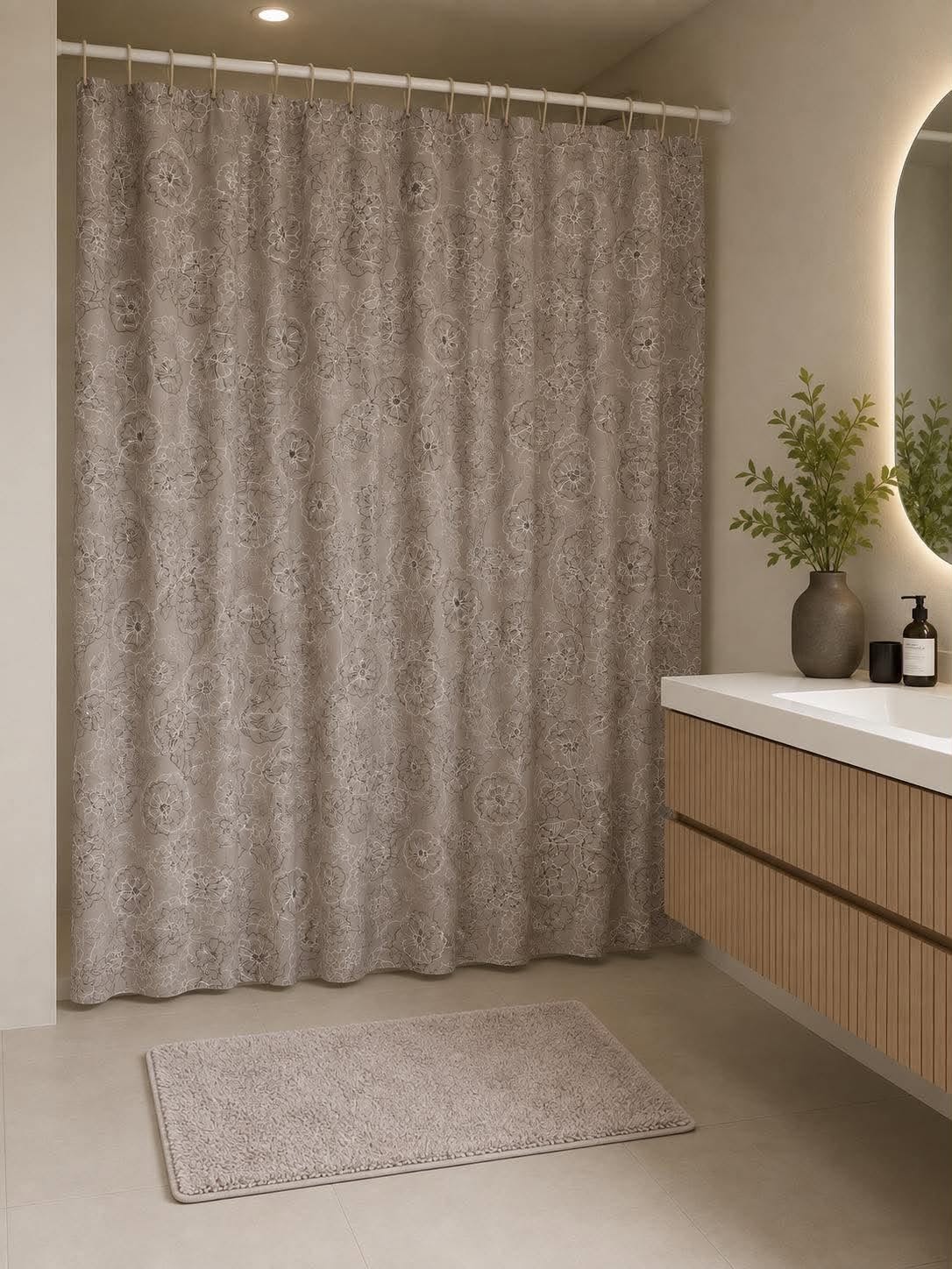 Badeværelsessæt: Badeforhæng & bademåtte / Beige