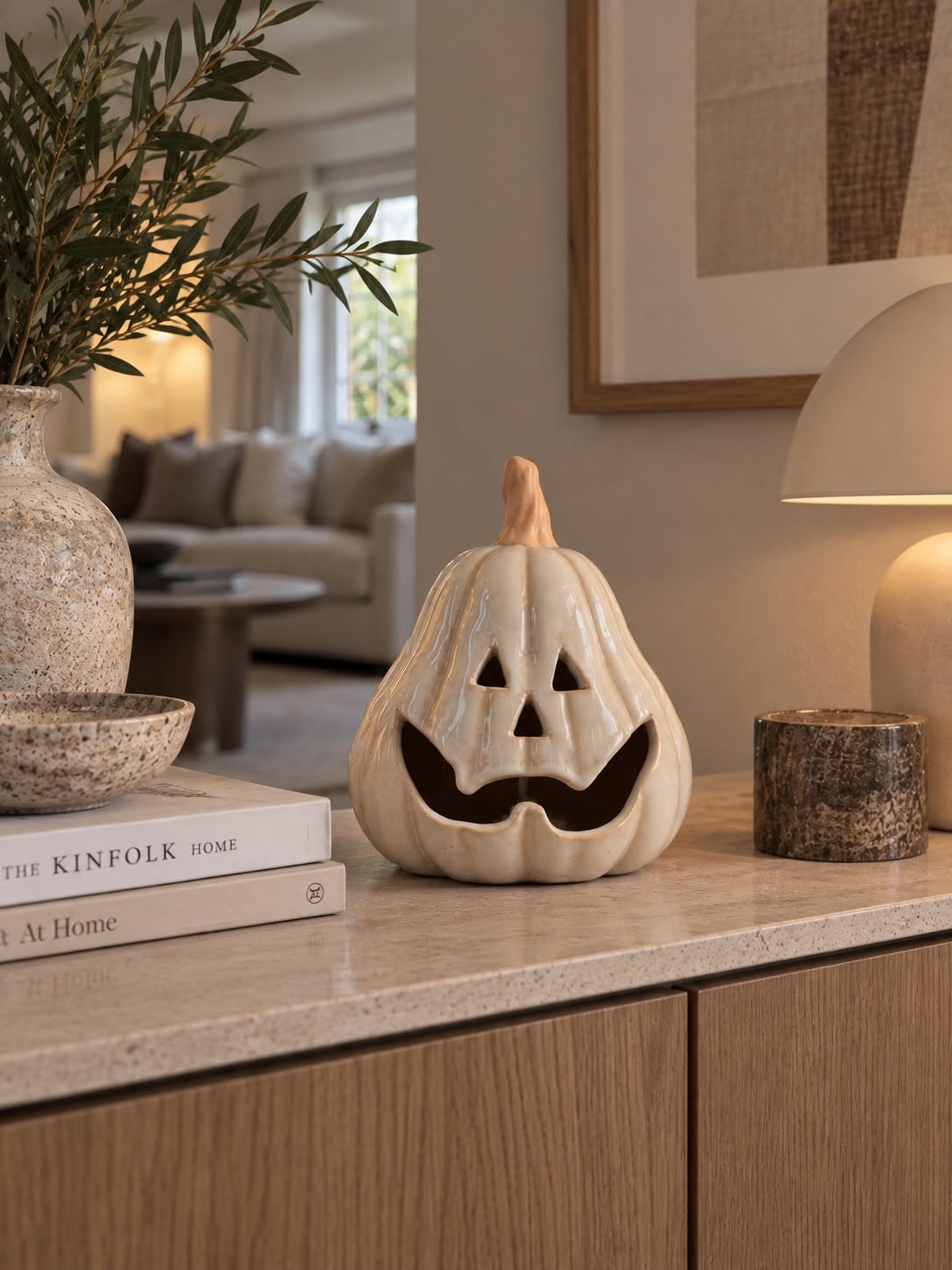 Græskar med led lys - Beige