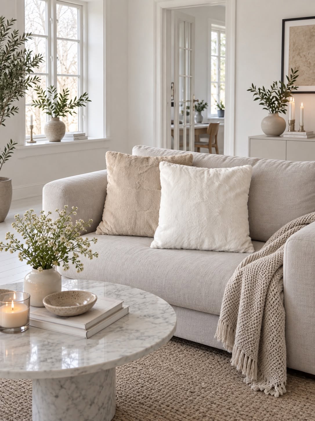 Pude med fyld 45x45 cm - Beige
