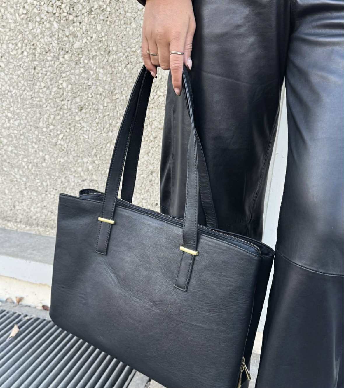 Arbejdstaske / shopper - Black leather