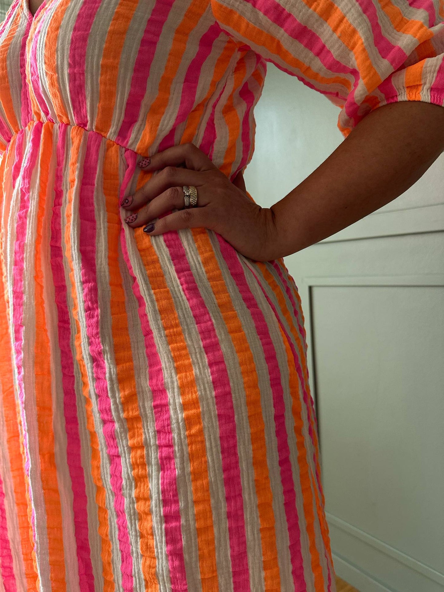 Kjole Andrea - Stripe Fuxia/Orange
