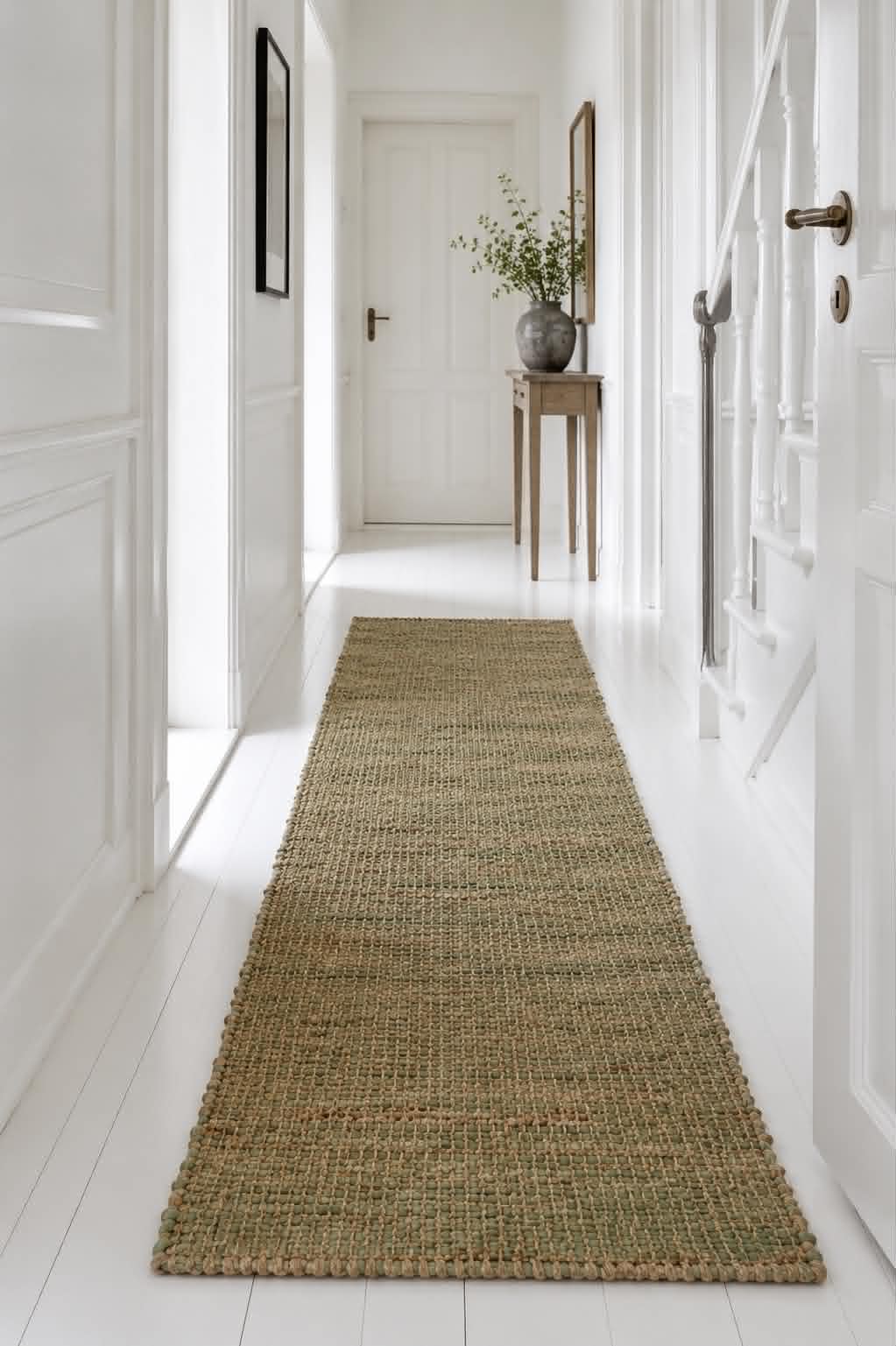 Gulvtæppe i Oliven skind og jute – 70x200