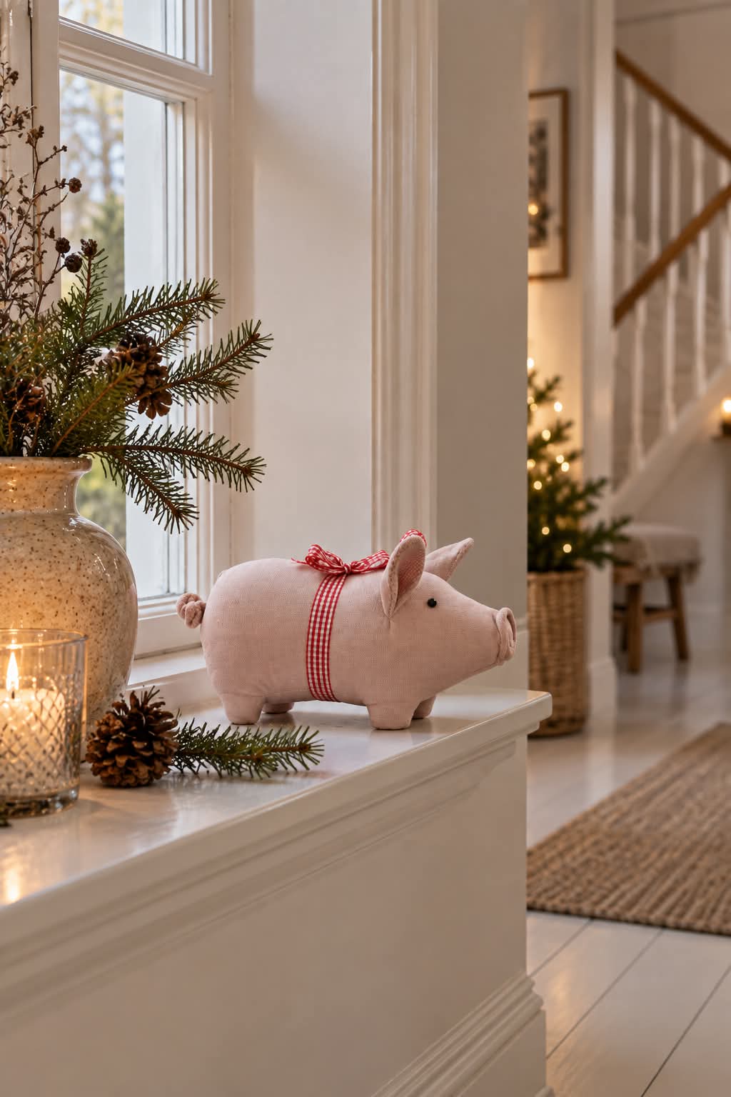 Julegris med sløjfe - Rosa