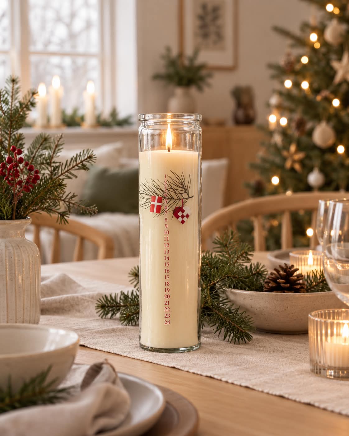 Kalenderlys i glas - Dansk Jul