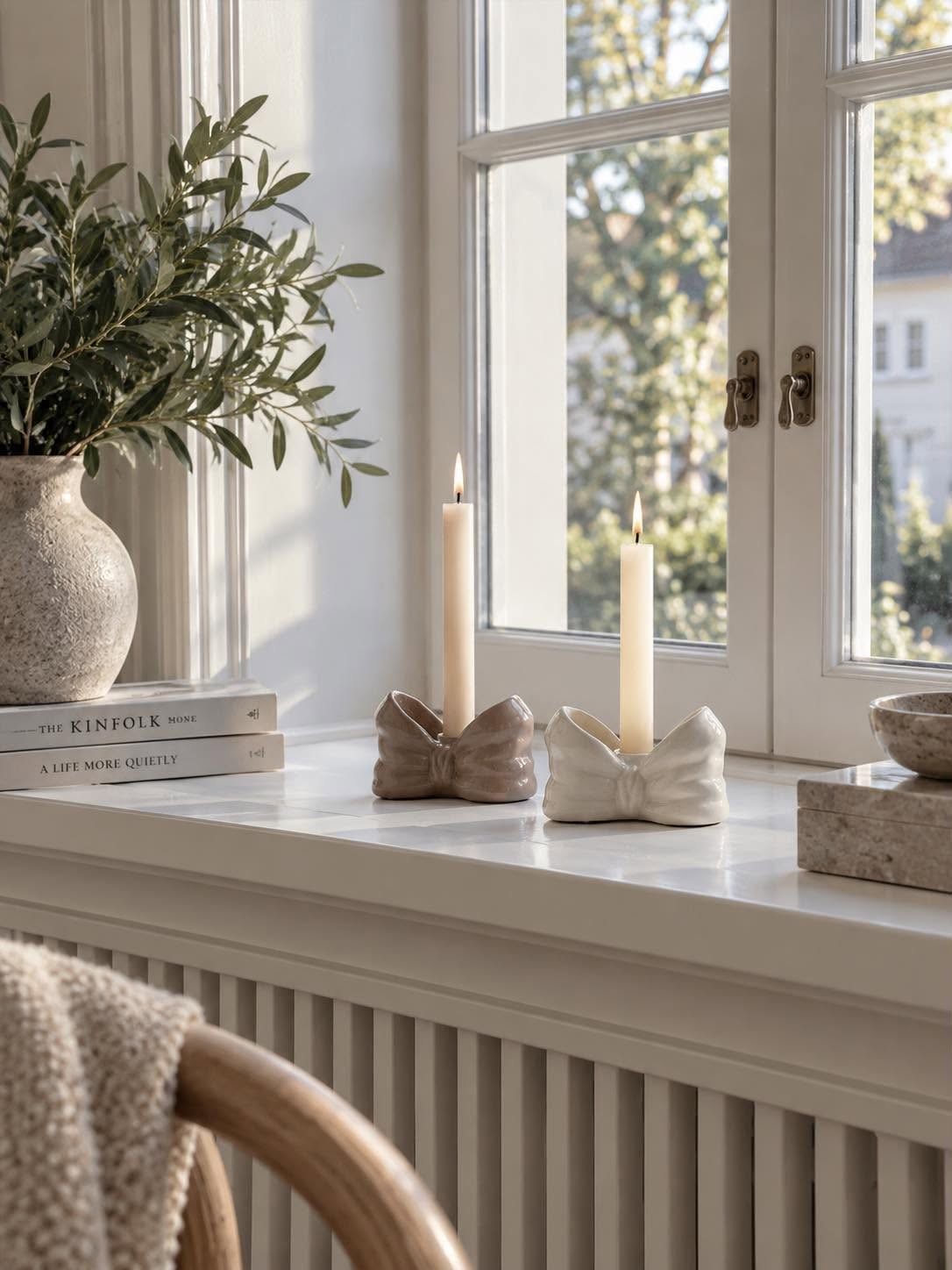 Lysestage med sløjfe - Creme