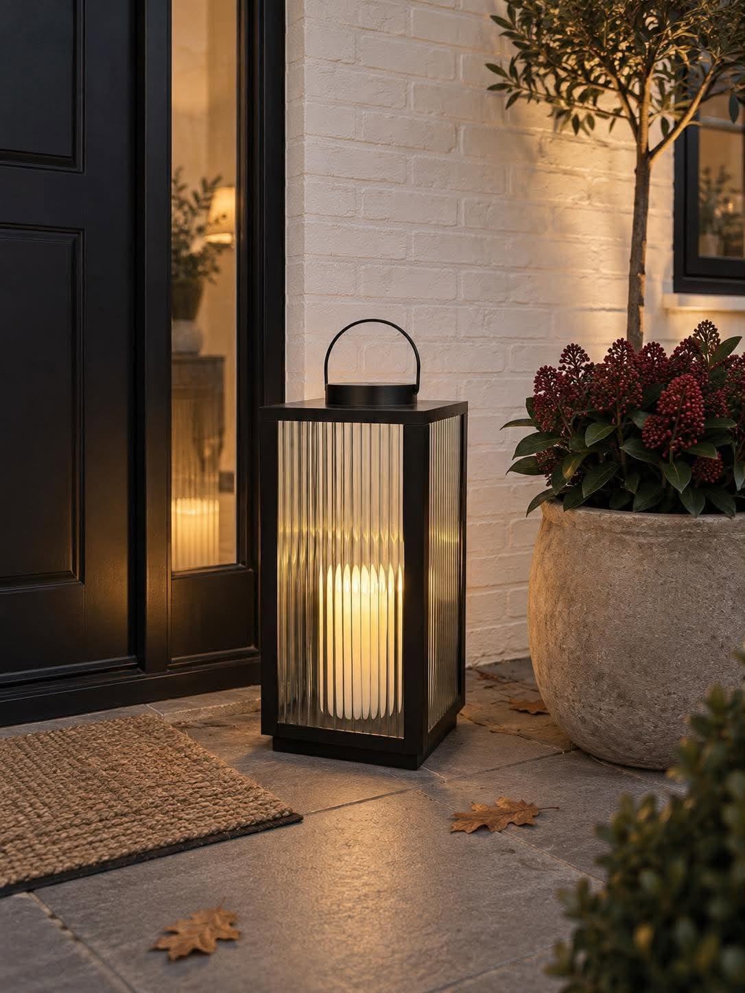 Lanterne Nordic med bloklys og timer