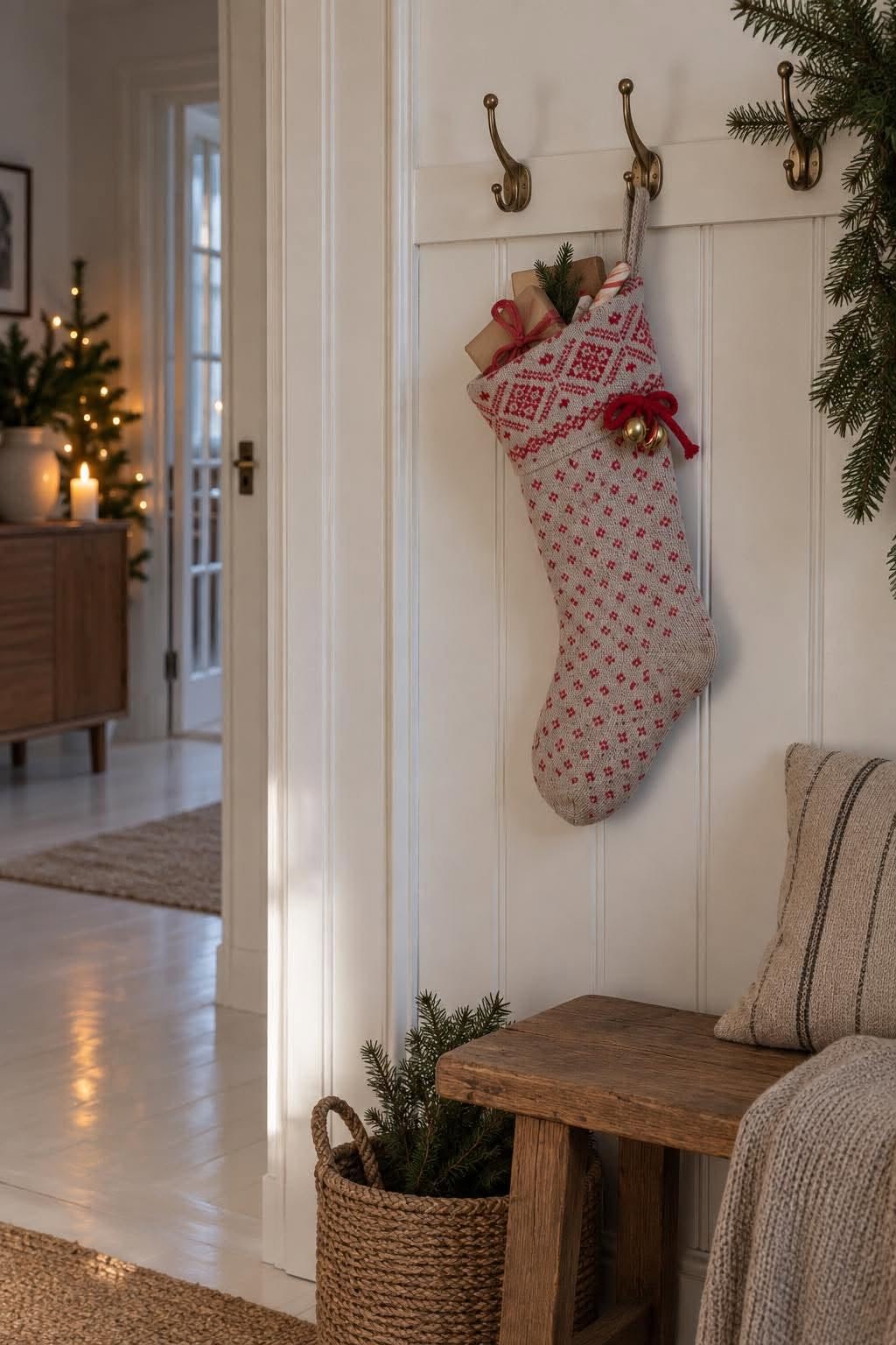 Julesok strikket grå / rød