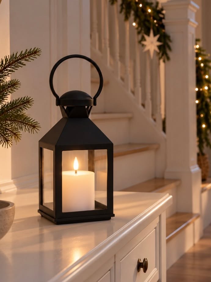 Lanterne med bloklys - Black
