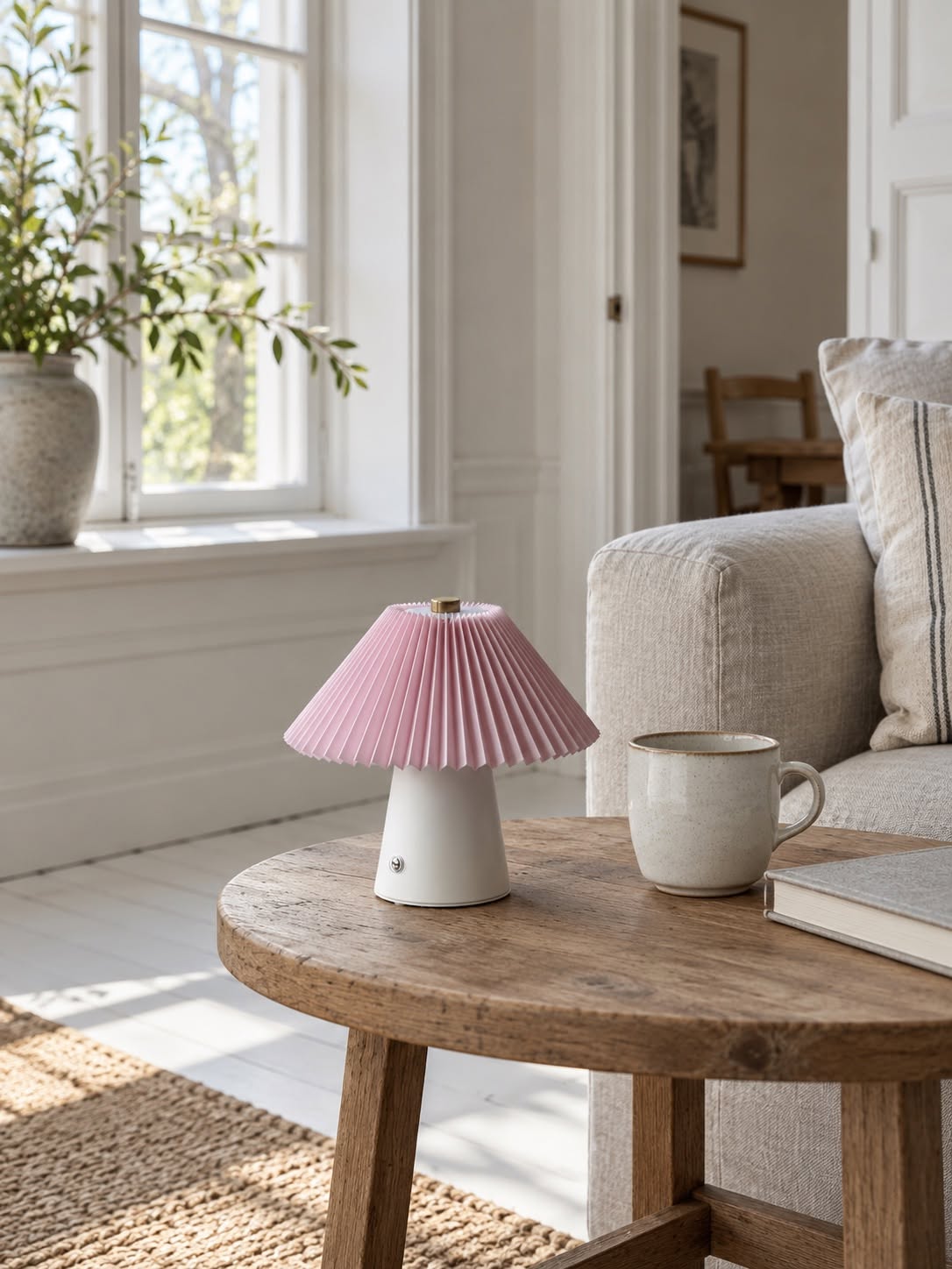 Bordlampe plisse genopladelig - Rosa