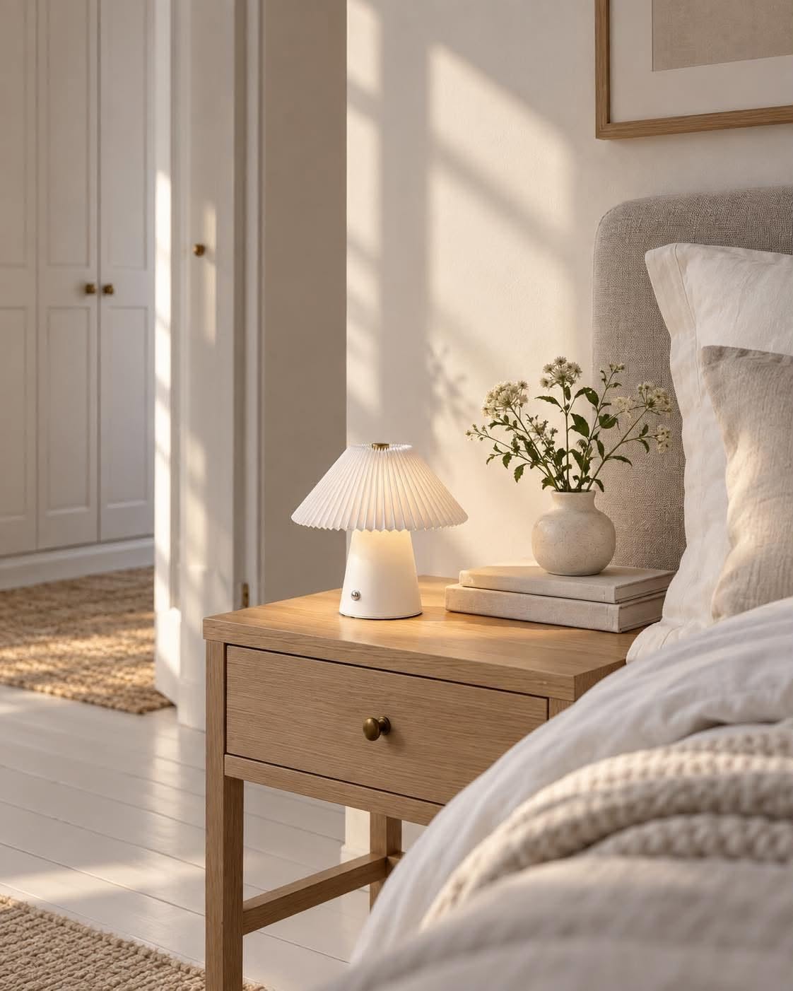 Bordlampe plisse genopladelig - Hvid