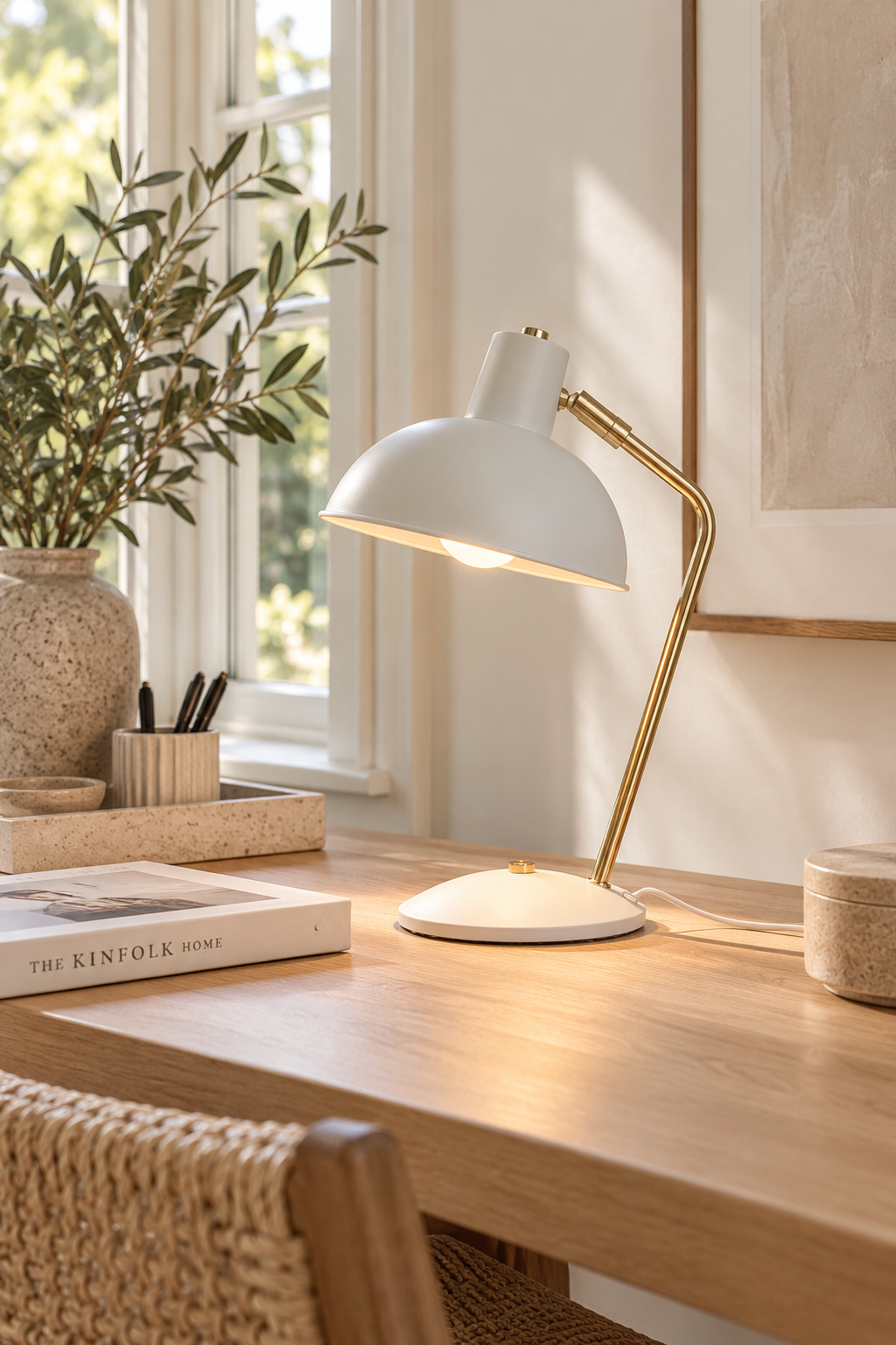 Bordlampe Retro - Hvid / guld