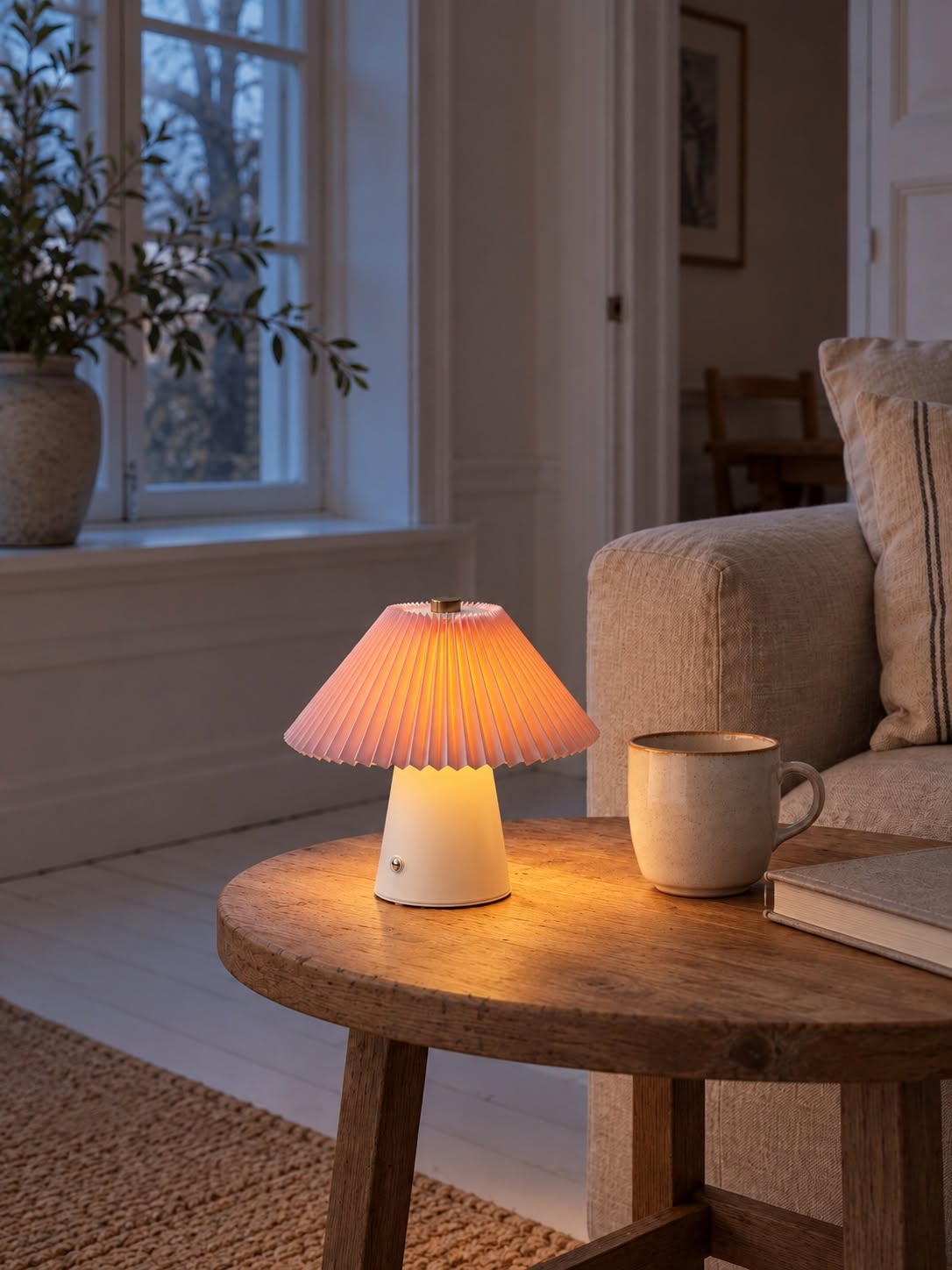 Bordlampe plisse genopladelig - Rosa